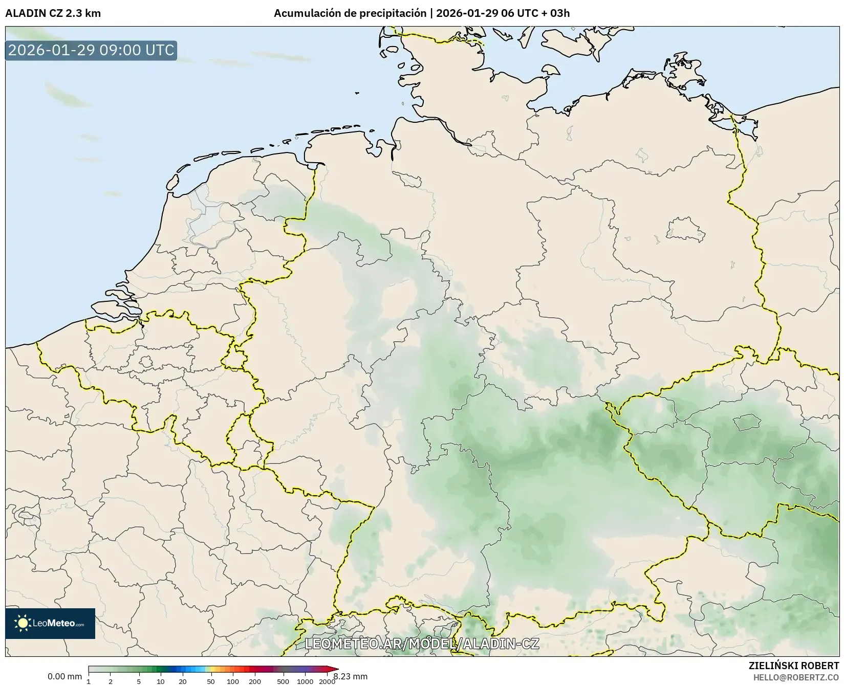 ALADIN CZ 2,3 km model - Alemanha, Acúmulo de precipitação