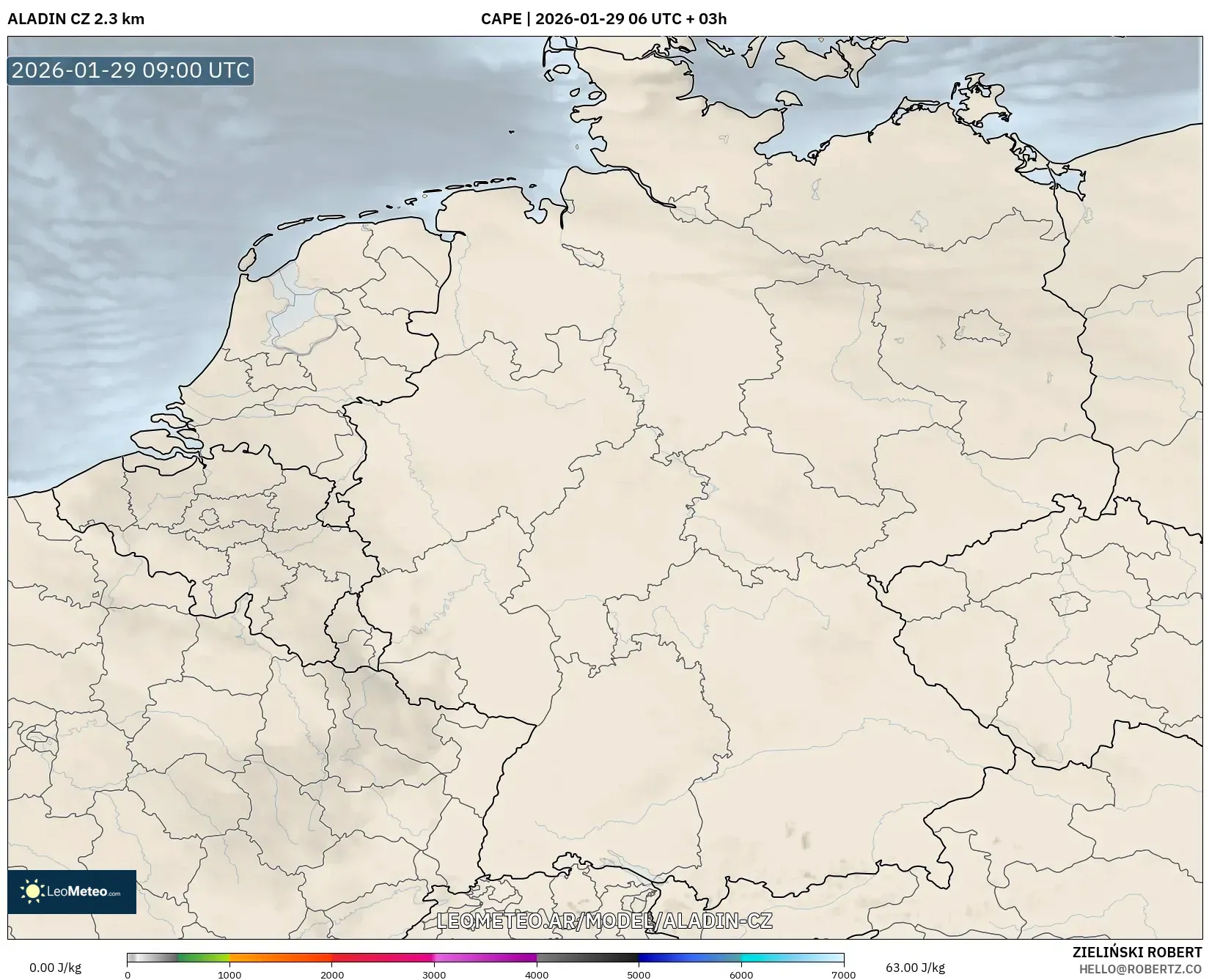 ALADIN CZ 2,3 km model - Alemanha, CAPE