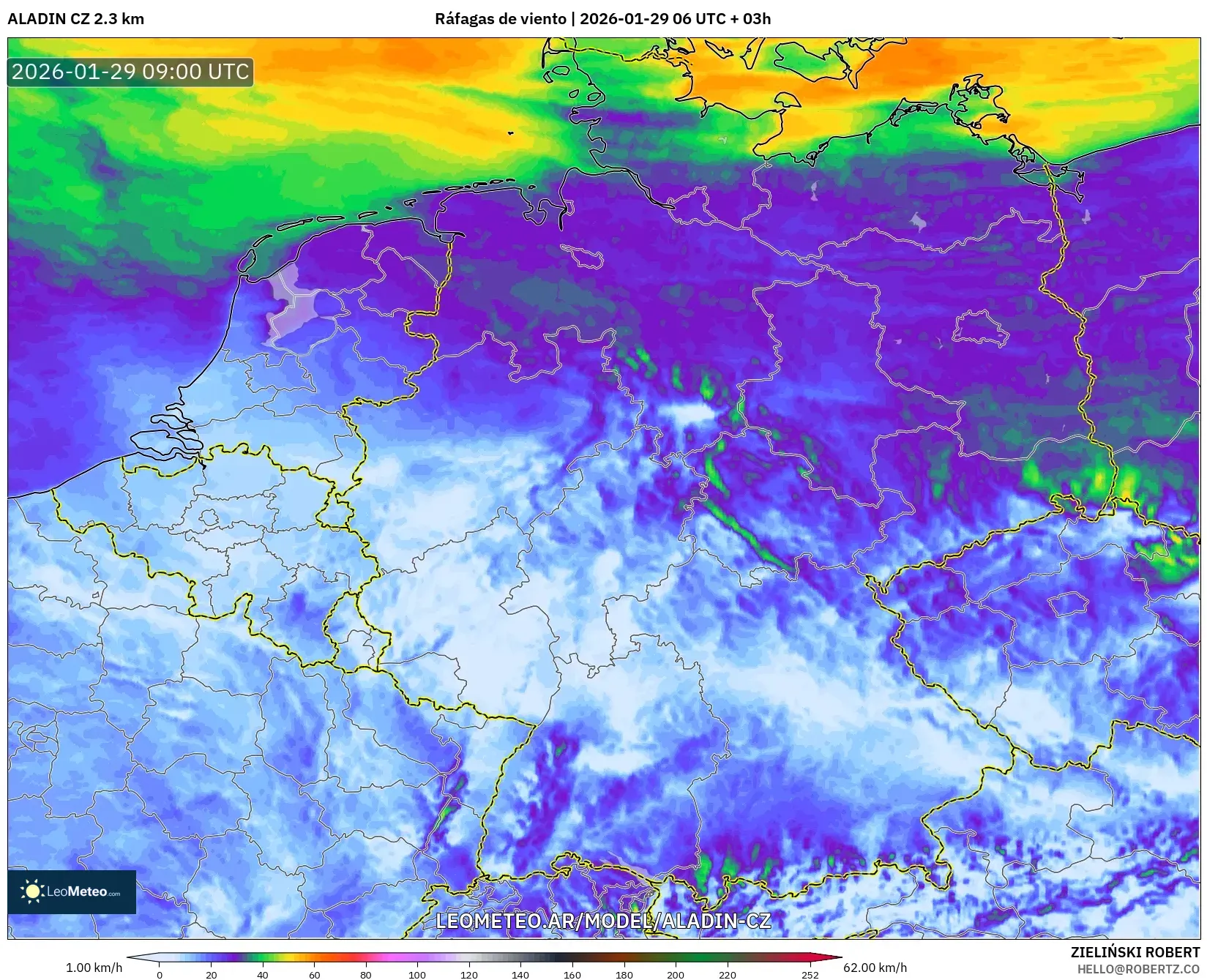 ALADIN CZ 2,3 km model - Alemanha, Rajadas de vento