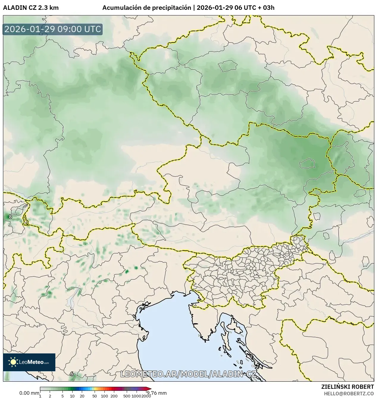 ALADIN CZ 2,3 km model - Áustria, Acúmulo de precipitação