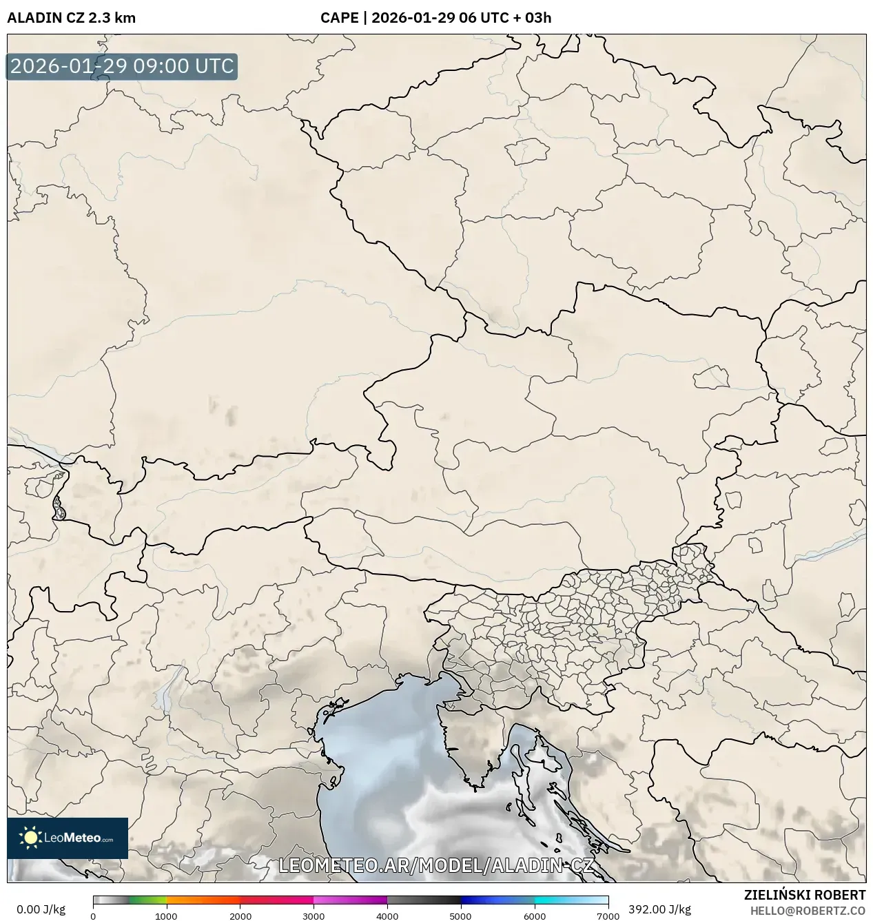 ALADIN CZ 2,3 km model - Áustria, CAPE