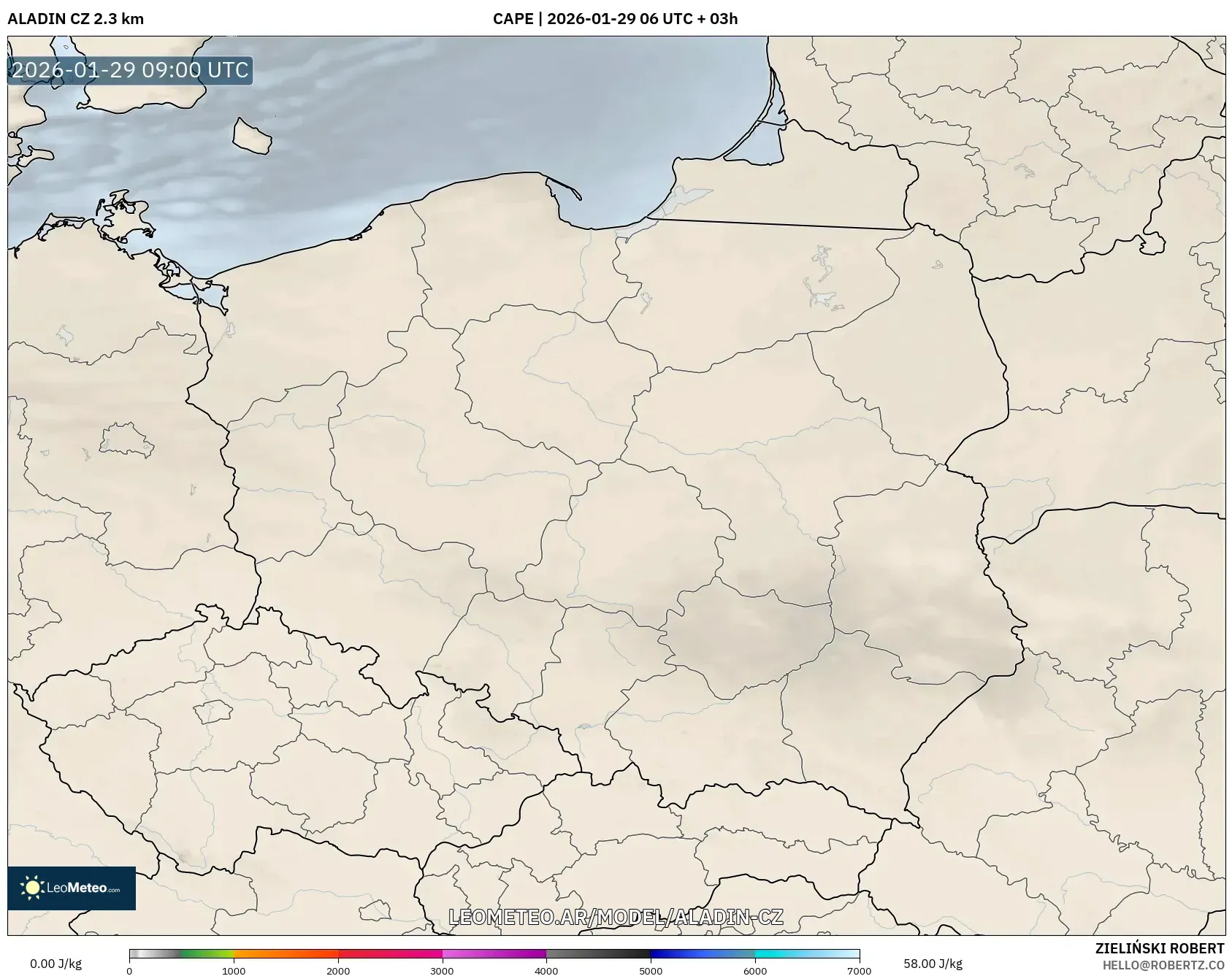 ALADIN CZ 2,3 km model - Polônia, CAPE