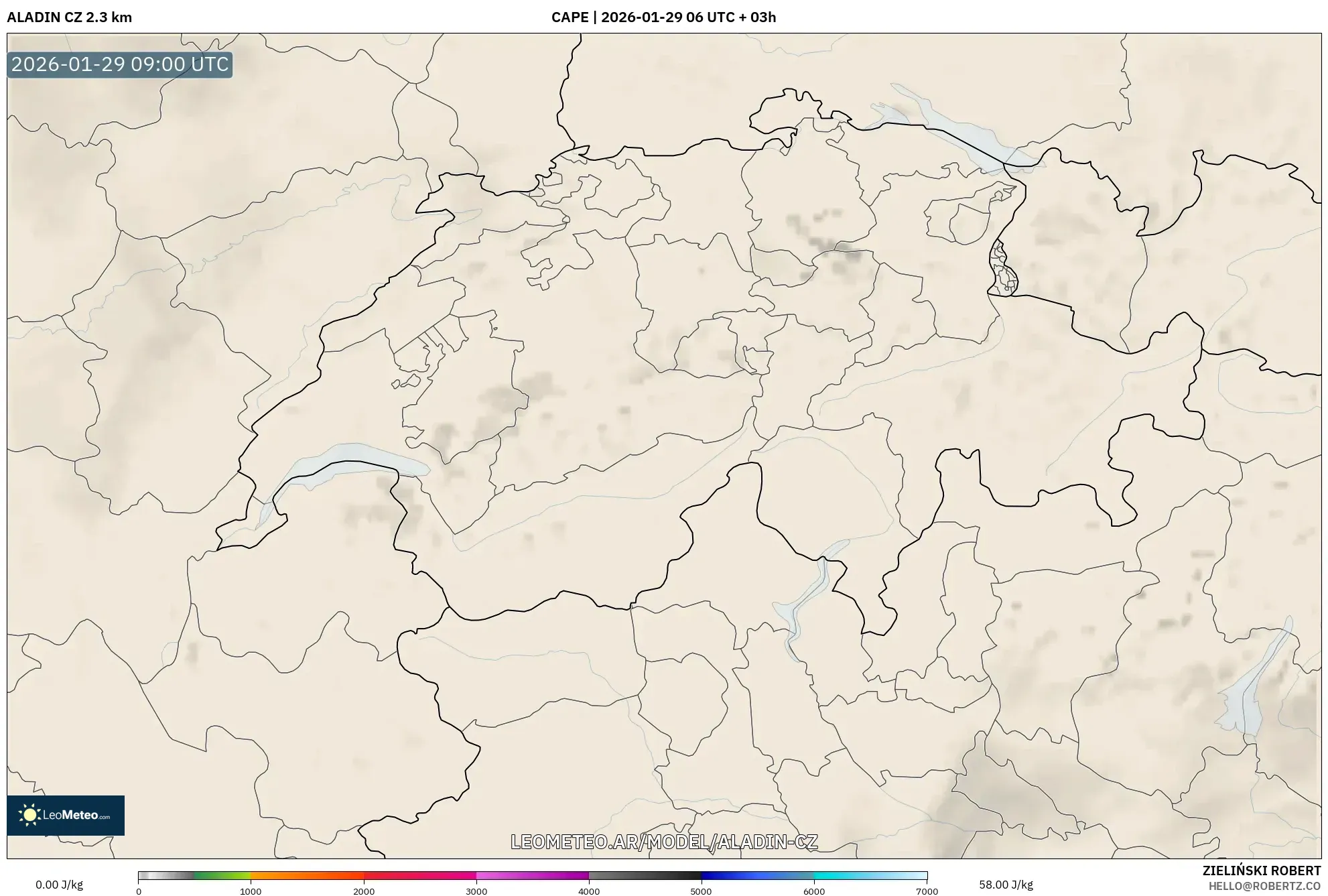 ALADIN CZ 2,3 km model - Suíça, CAPE