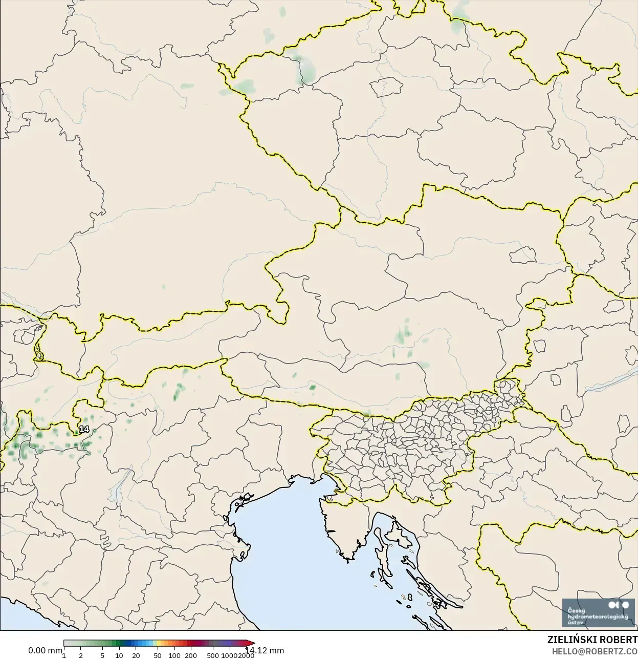 ALADIN CZ 2,3 km modelo - Áustria, Acúmulo de precipitação