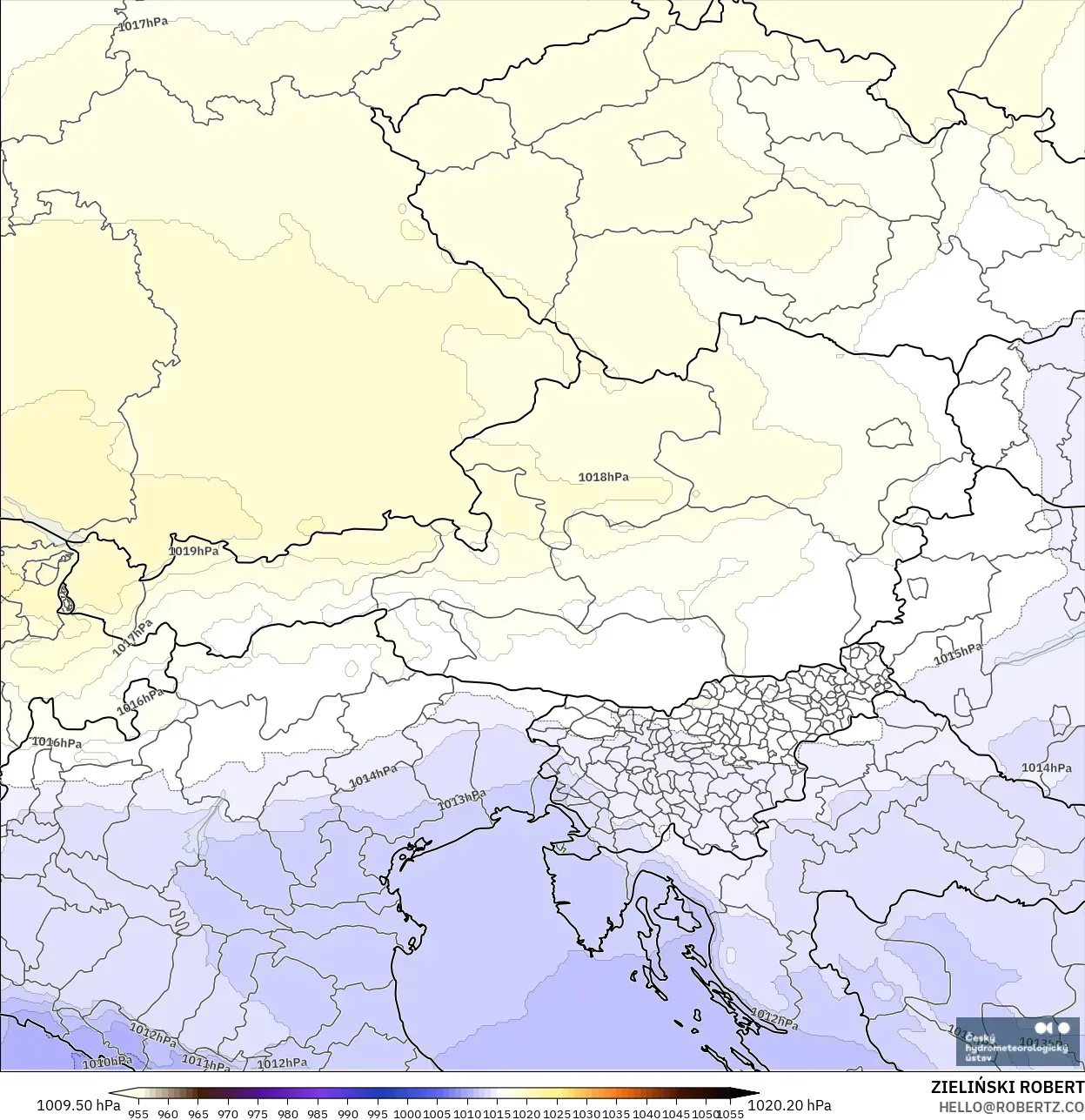 ALADIN CZ 2,3 km modelo - Áustria, Pressão