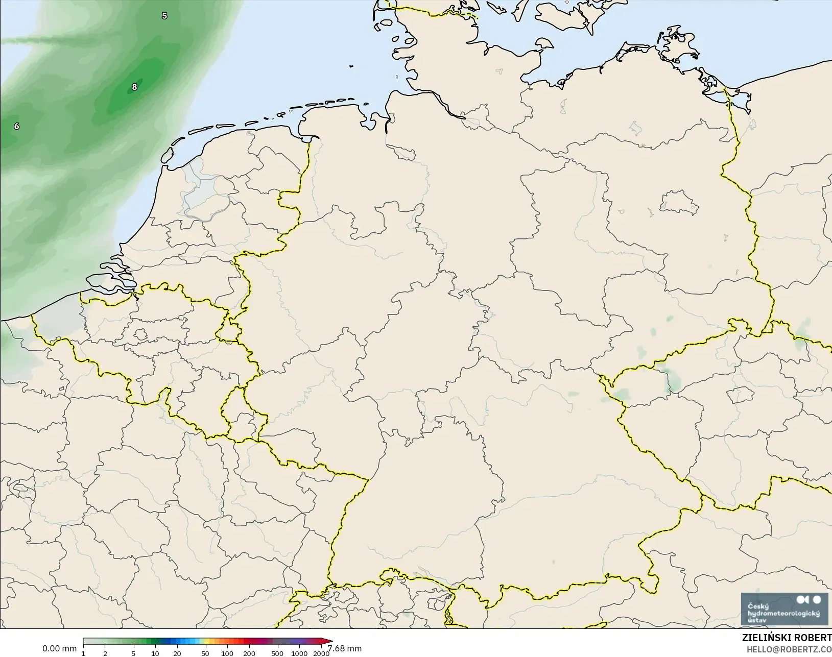 ALADIN CZ 2,3 km modelo - Alemanha, Acúmulo de precipitação