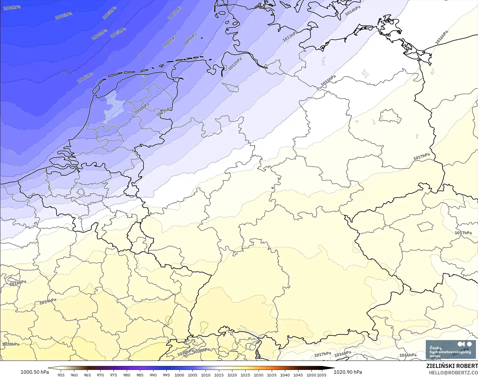 ALADIN CZ 2,3 km modelo - Alemanha, Pressão