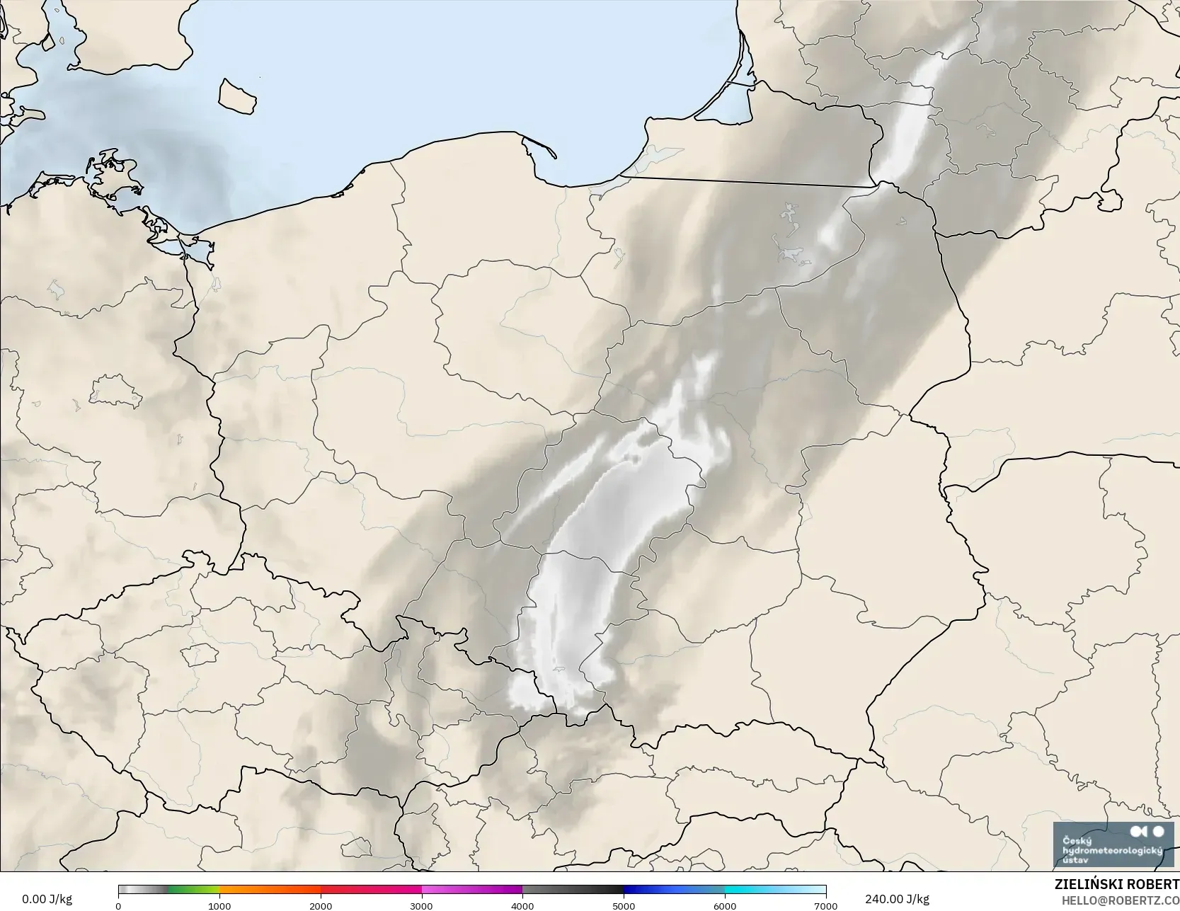 ALADIN CZ 2,3 km modelo - Polônia, CAPE