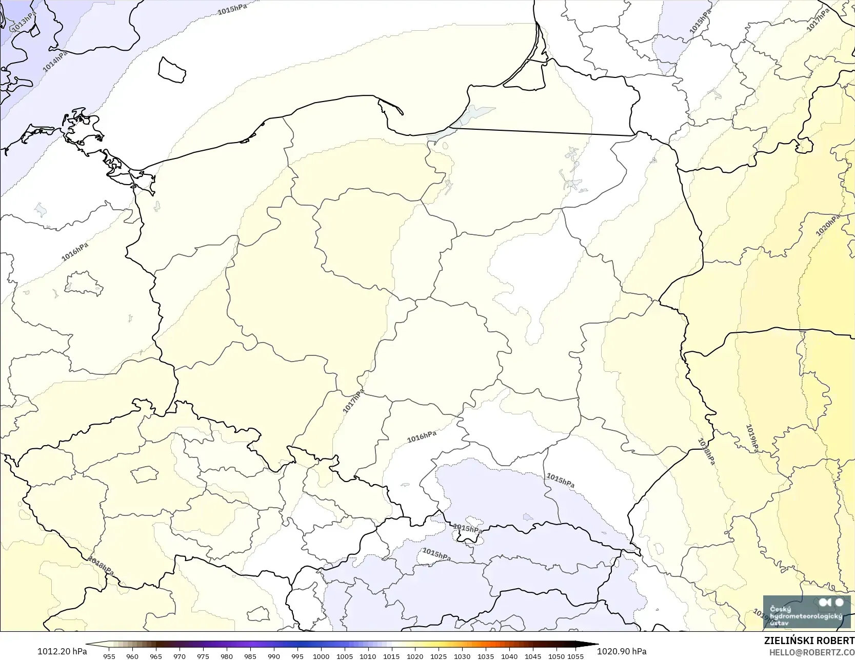 ALADIN CZ 2,3 km modelo - Polônia, Pressão