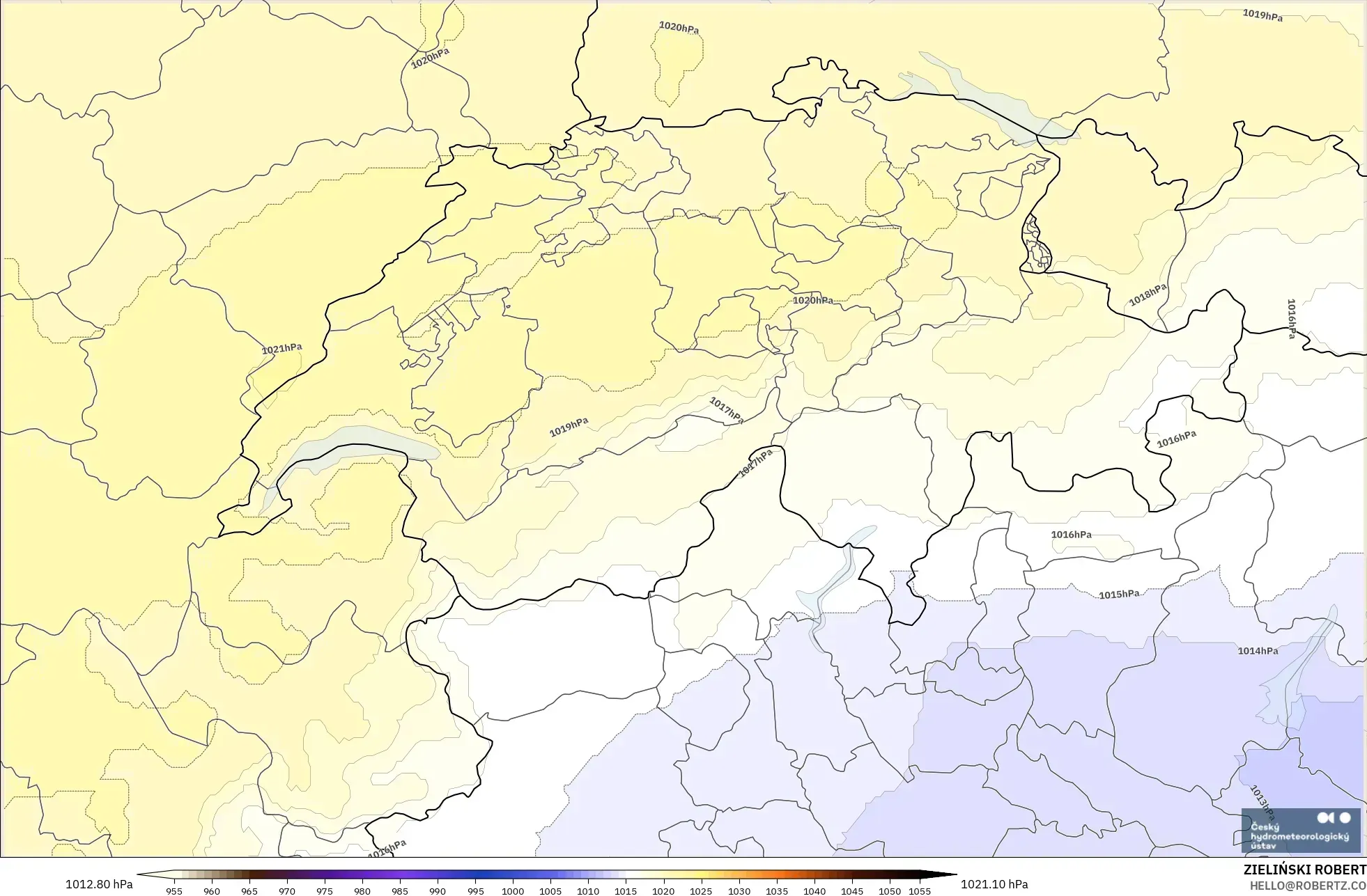 ALADIN CZ 2,3 km modelo - Suíça, Pressão