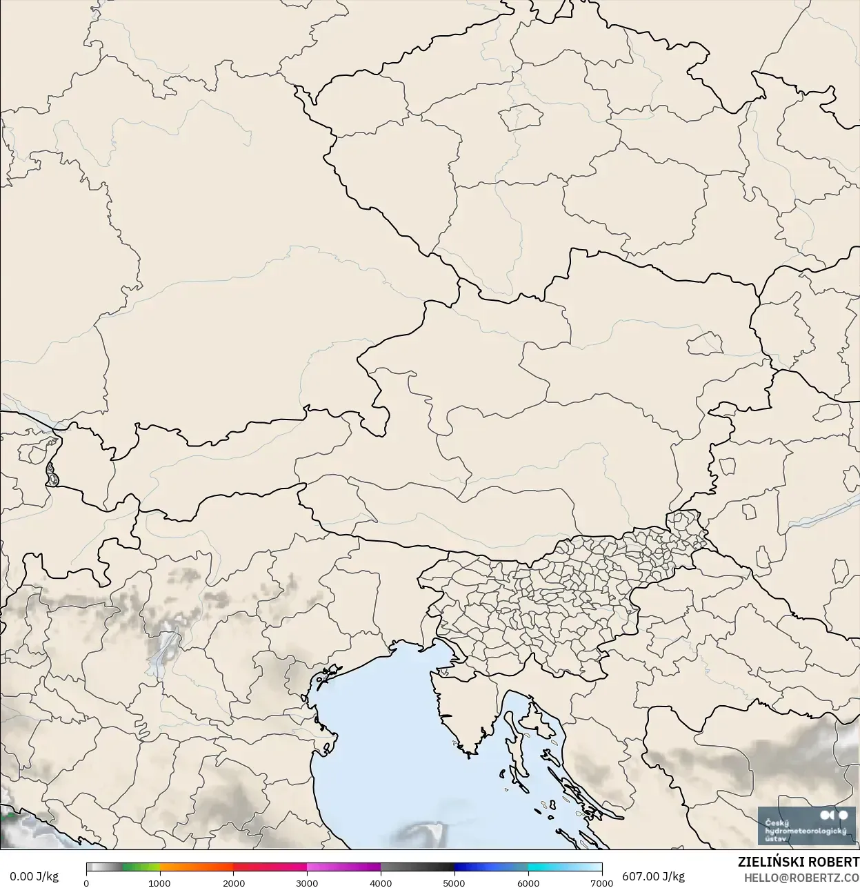 ALADIN CZ 2,3 km modelo - Áustria, CAPE