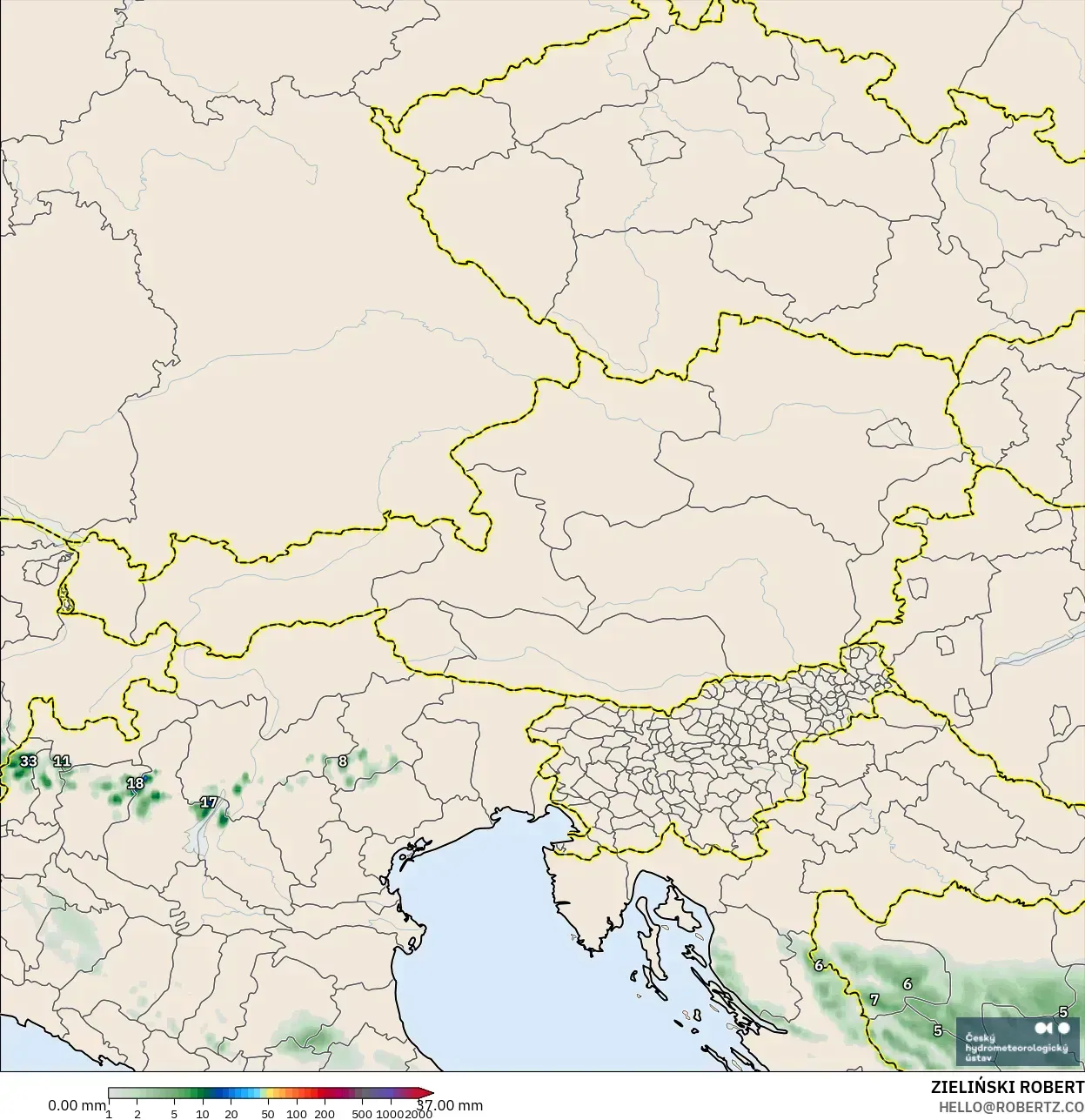 ALADIN CZ 2,3 km modelo - Áustria, Acúmulo de precipitação