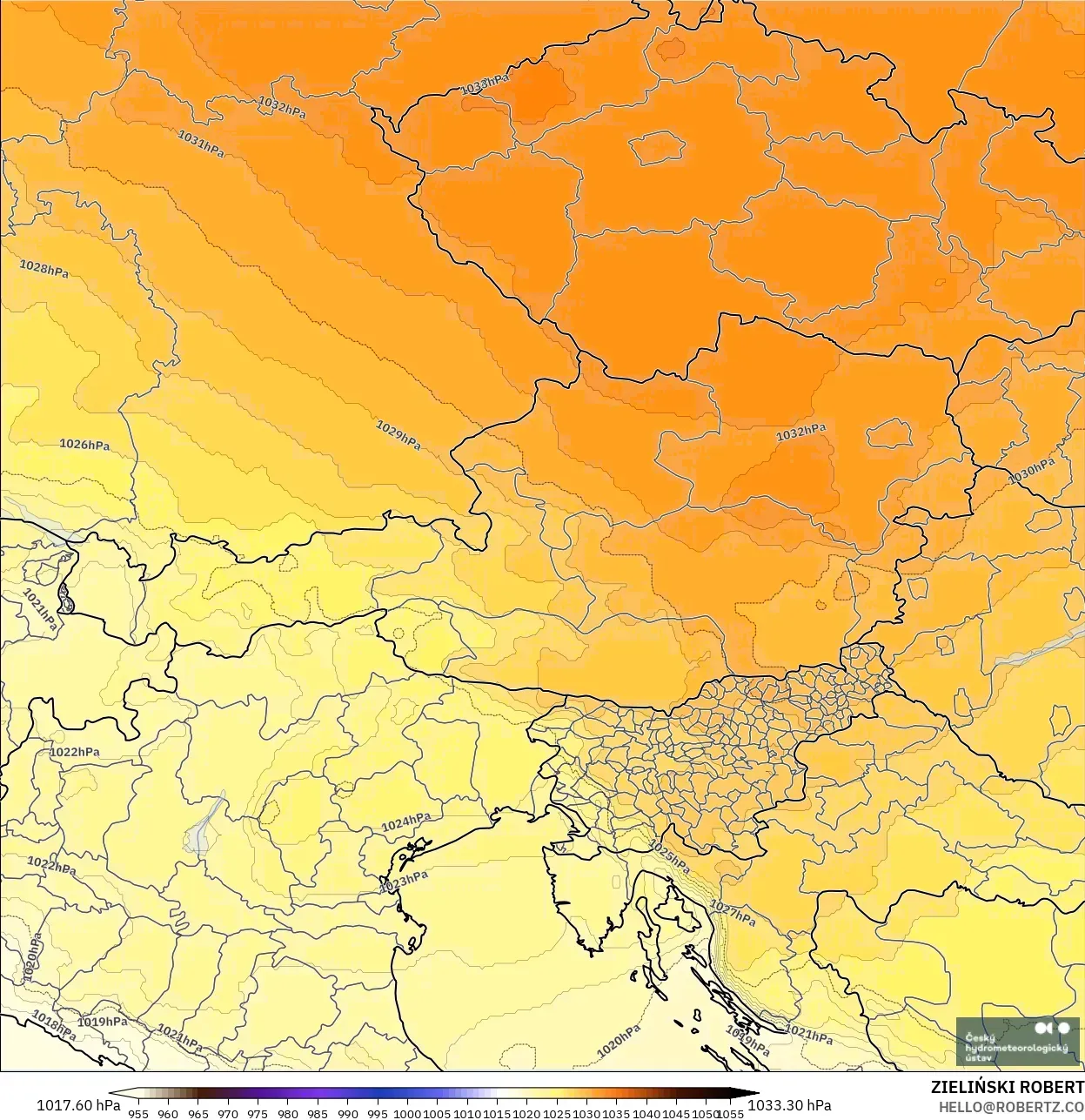 ALADIN CZ 2,3 km modelo - Áustria, Pressão
