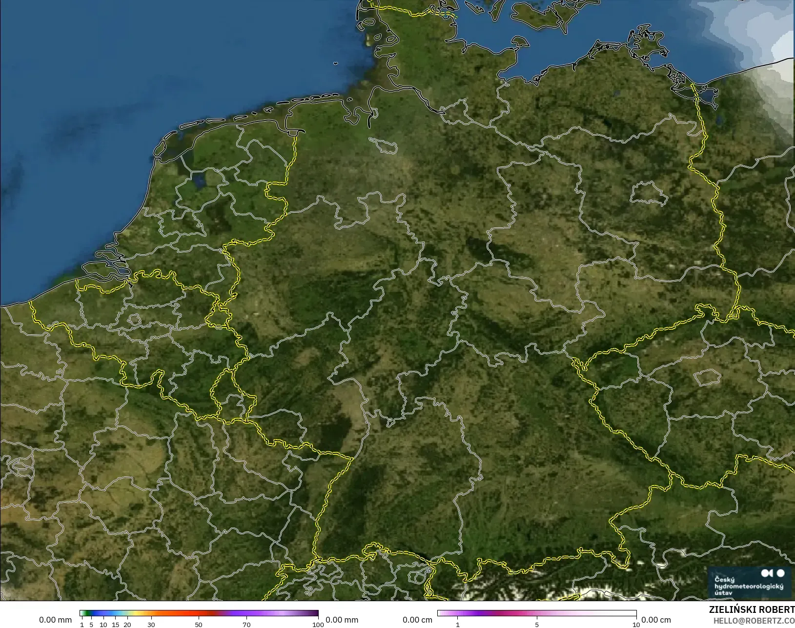 ALADIN CZ 2,3 km modelo - Alemanha, Precipitação, nuvens e pressão