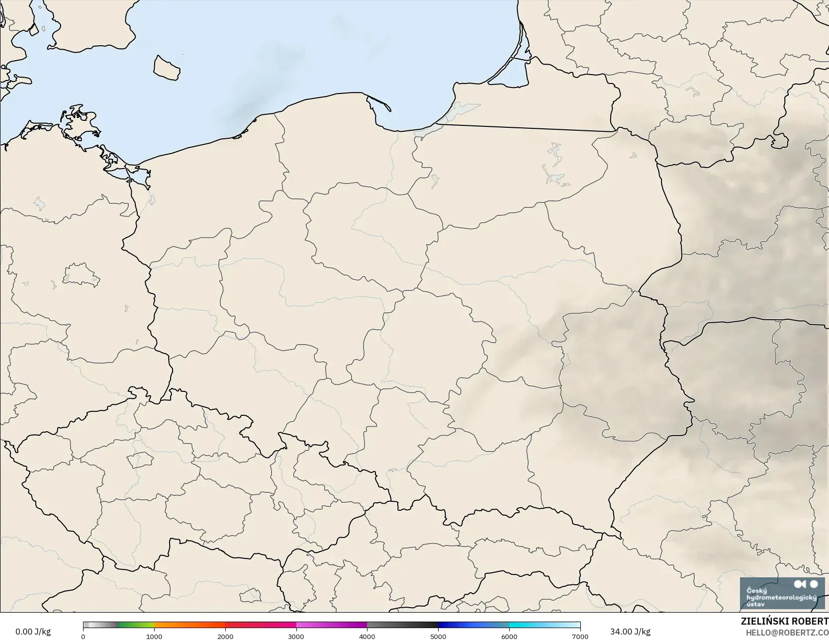ALADIN CZ 2,3 km modelo - Polônia, CAPE