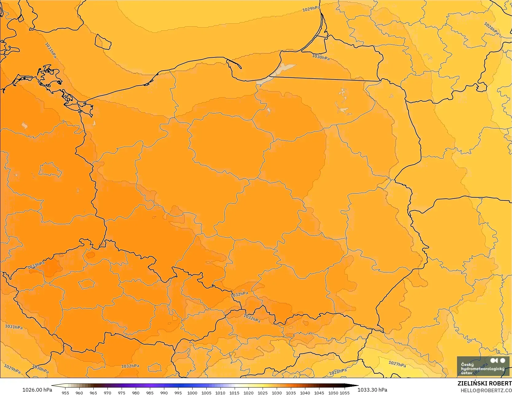 ALADIN CZ 2,3 km modelo - Polônia, Pressão