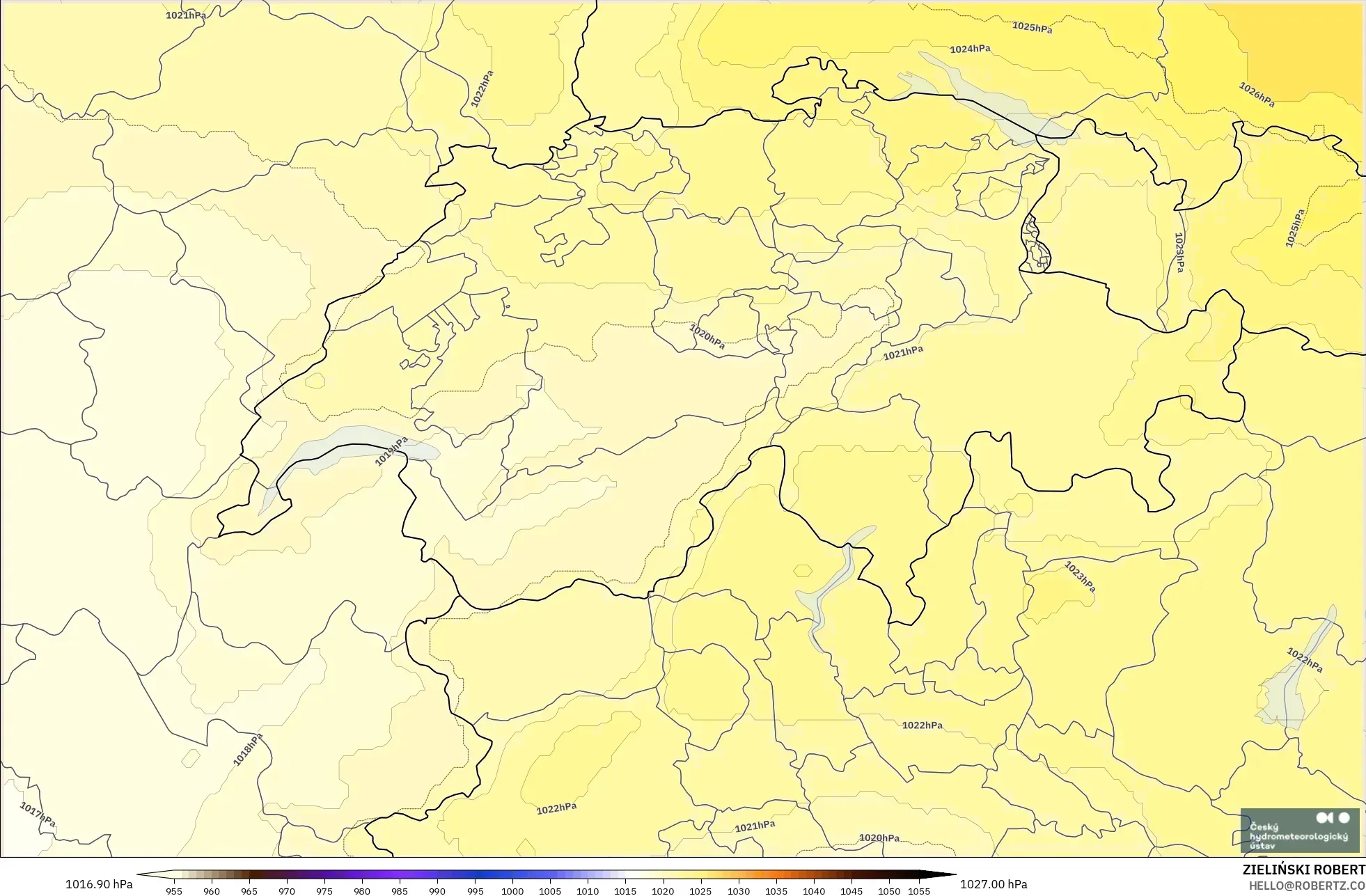 ALADIN CZ 2,3 km modelo - Suíça, Pressão