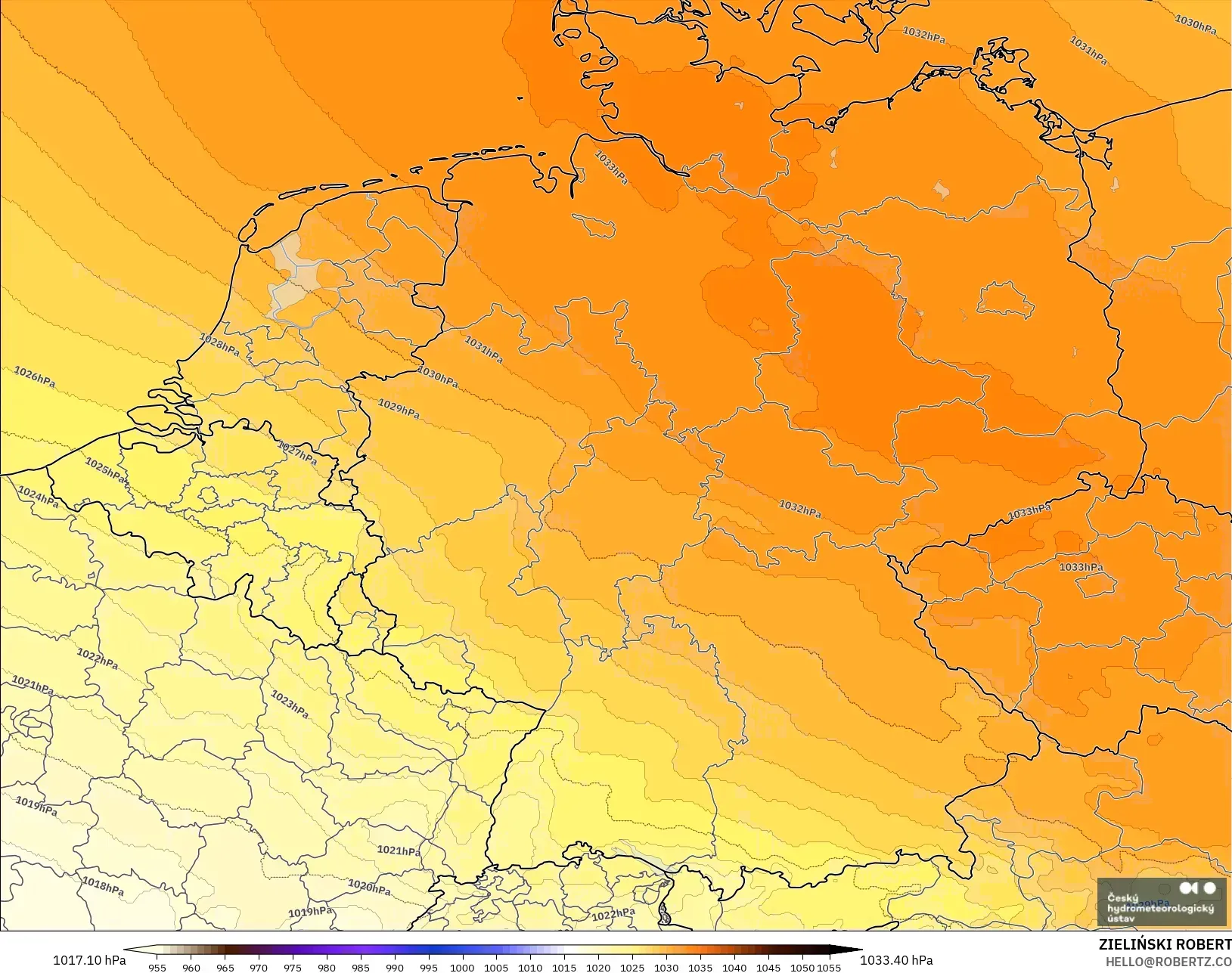 ALADIN CZ 2,3 km modelo - Alemanha, Pressão