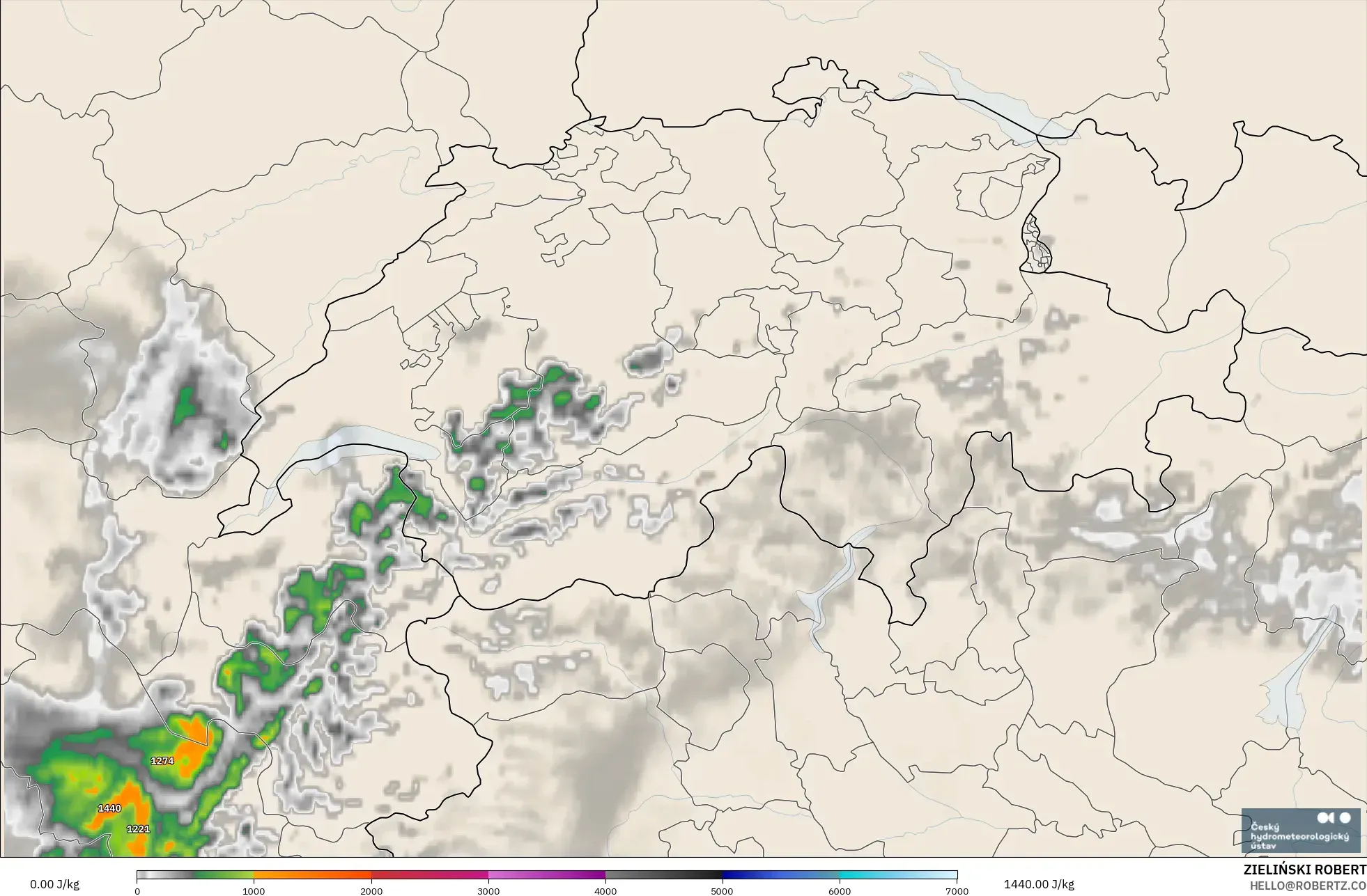 ALADIN CZ 2,3 km modelo - Suíça, CAPE