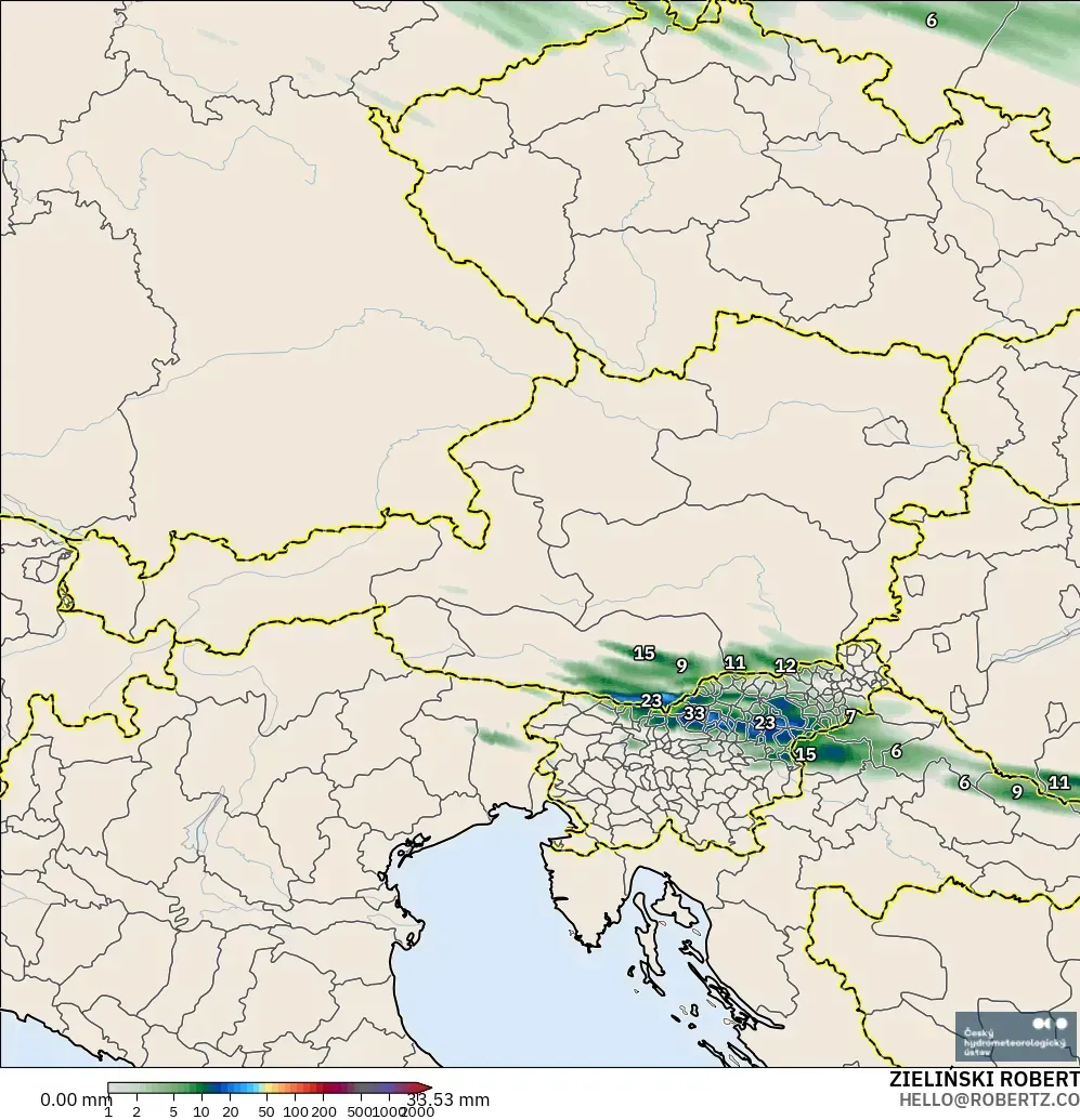 ALADIN CZ 2,3 km modelo - Áustria, Acúmulo de precipitação