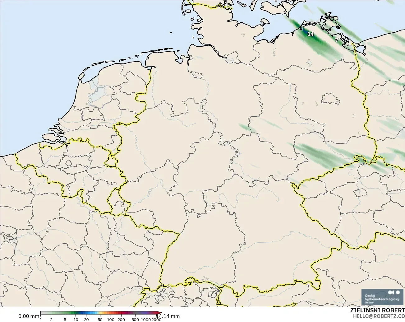 ALADIN CZ 2,3 km modelo - Alemanha, Acúmulo de precipitação