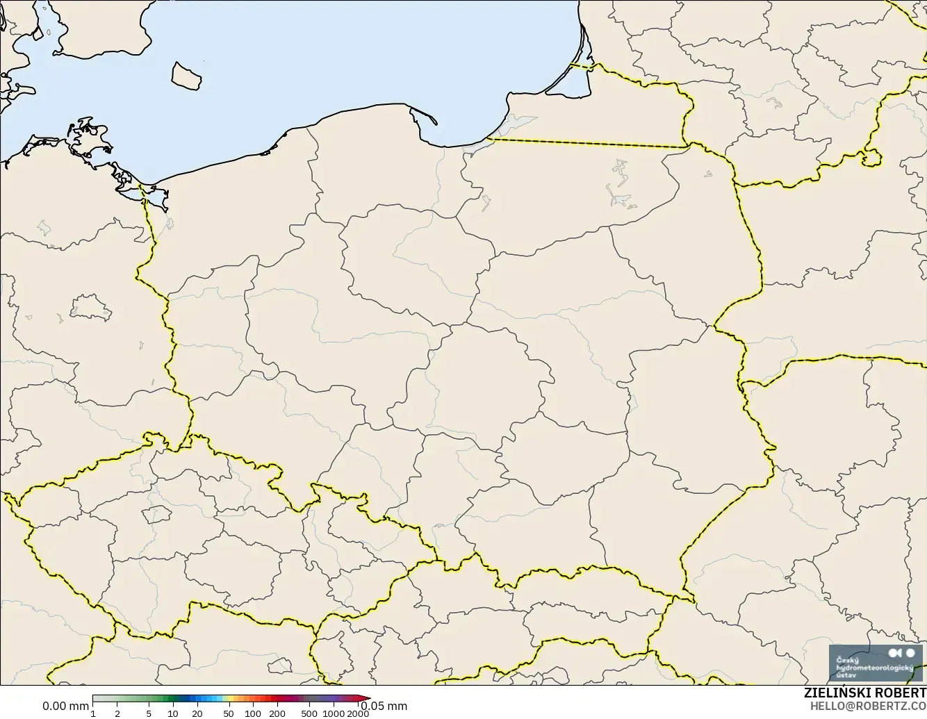 ALADIN CZ 2,3 km modelo - Polônia, Acúmulo de precipitação
