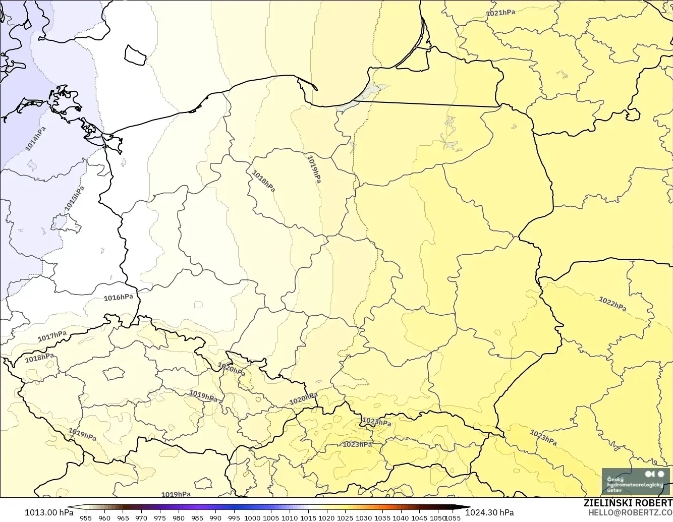 ALADIN CZ 2,3 km modelo - Polônia, Pressão