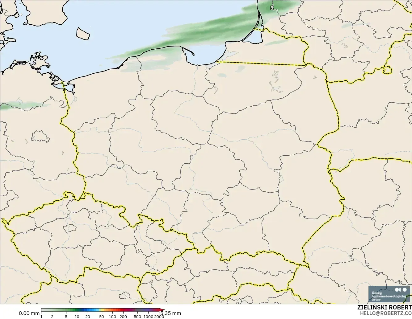 ALADIN CZ 2,3 km modelo - Polônia, Acúmulo de precipitação