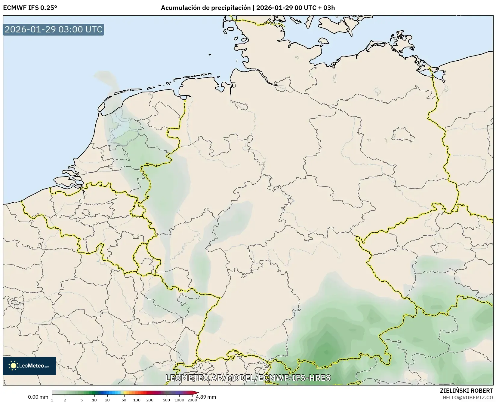 ECMWF IFS 0,25° model - Alemanha, Acúmulo de precipitação