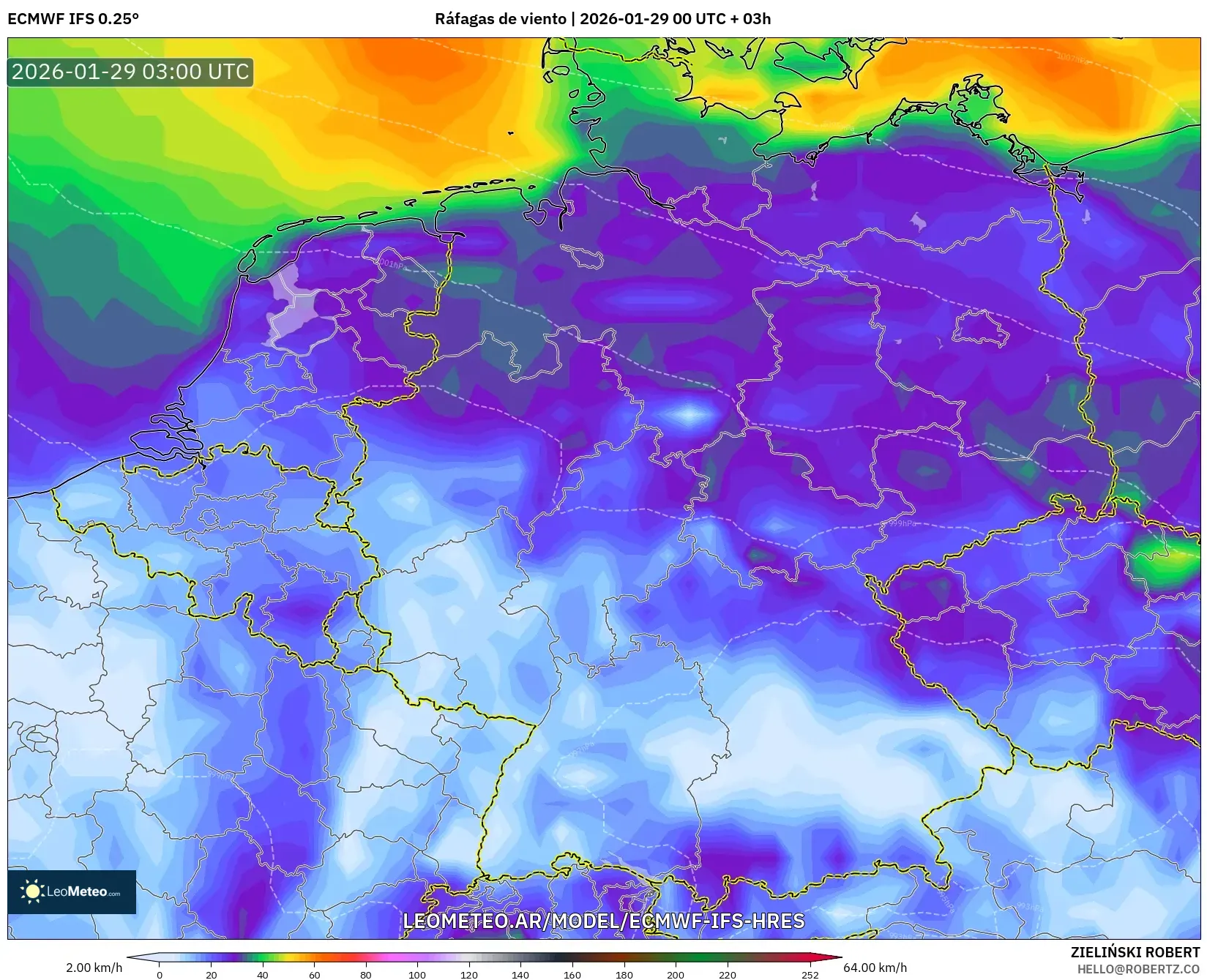 ECMWF IFS 0,25° model - Alemanha, Rajadas de vento