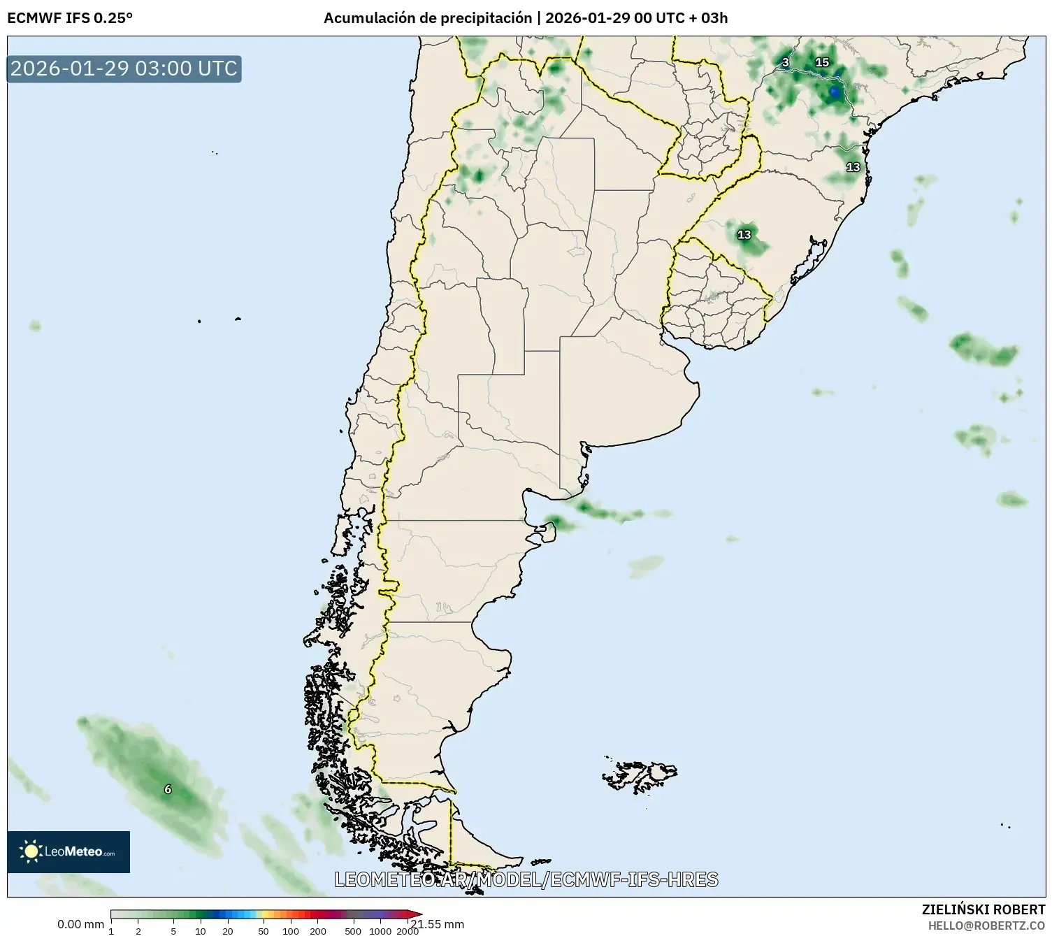 ECMWF IFS 0,25° model - Argentina, Acúmulo de precipitação