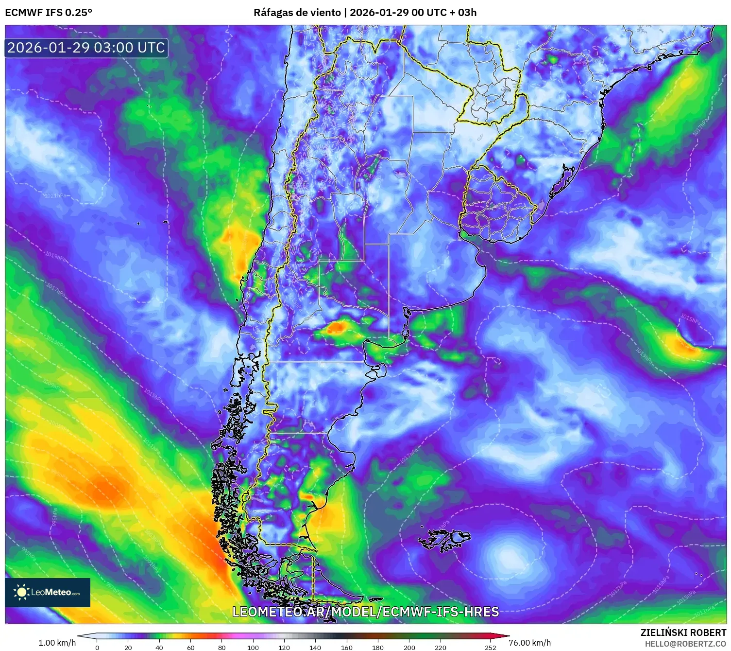 ECMWF IFS 0,25° model - Argentina, Rajadas de vento