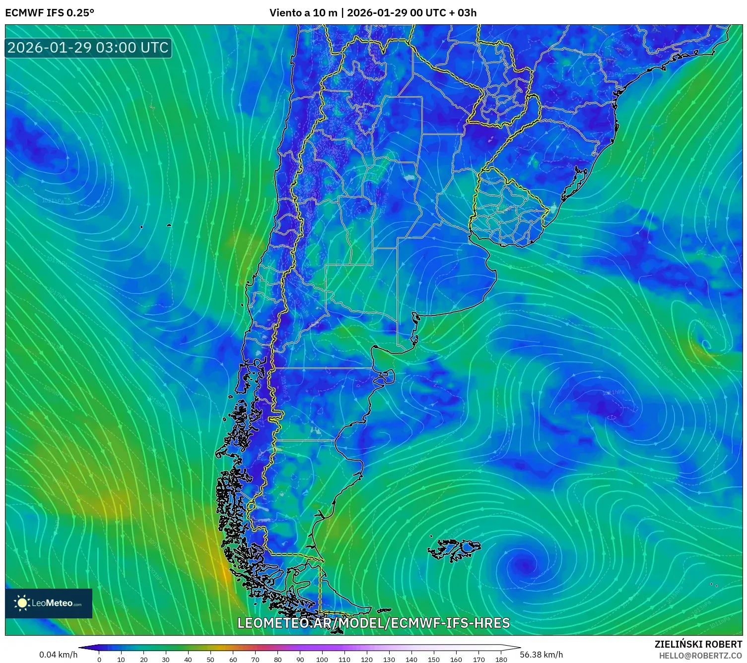 ECMWF IFS 0,25° model - Argentina, Vento a 10 m