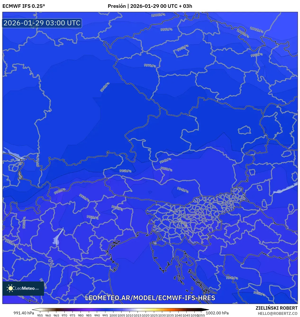 ECMWF IFS 0,25° model - Áustria, Pressão