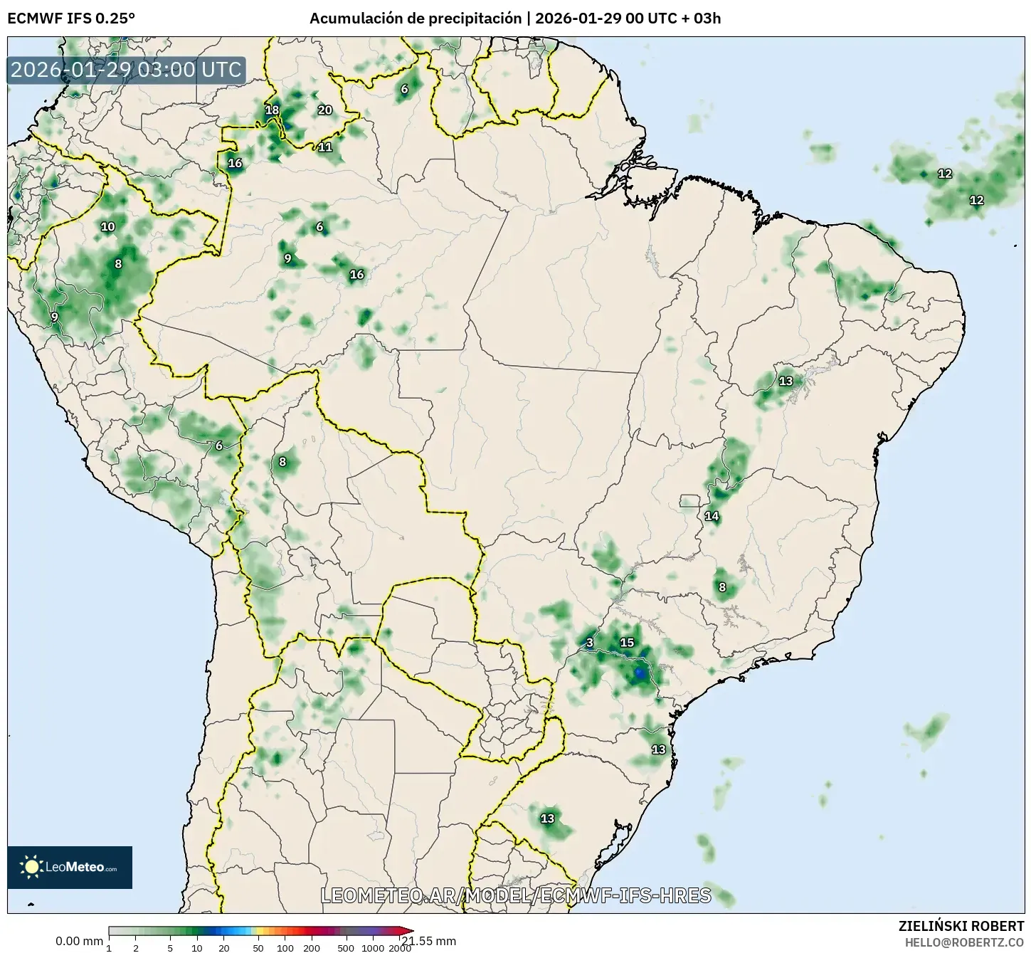 ECMWF IFS 0,25° model - Brasil, Acúmulo de precipitação