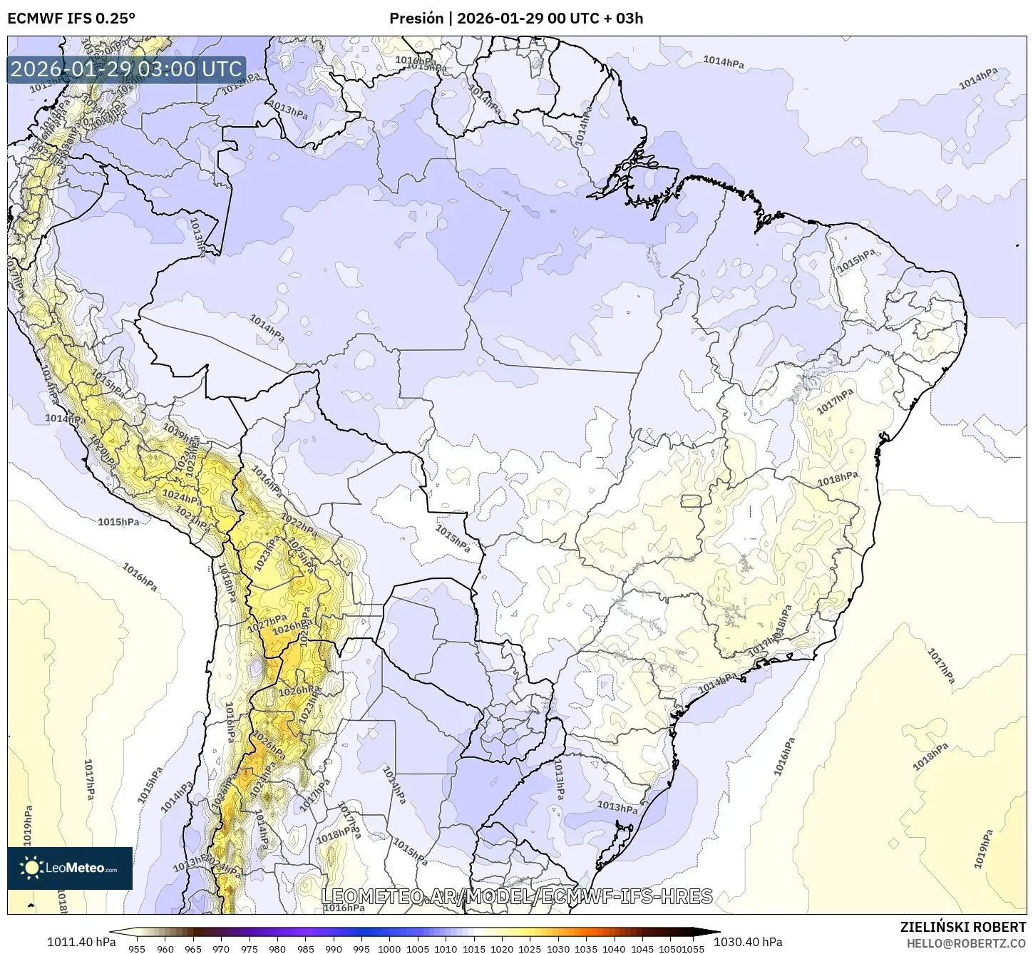 ECMWF IFS 0,25° model - Brasil, Pressão