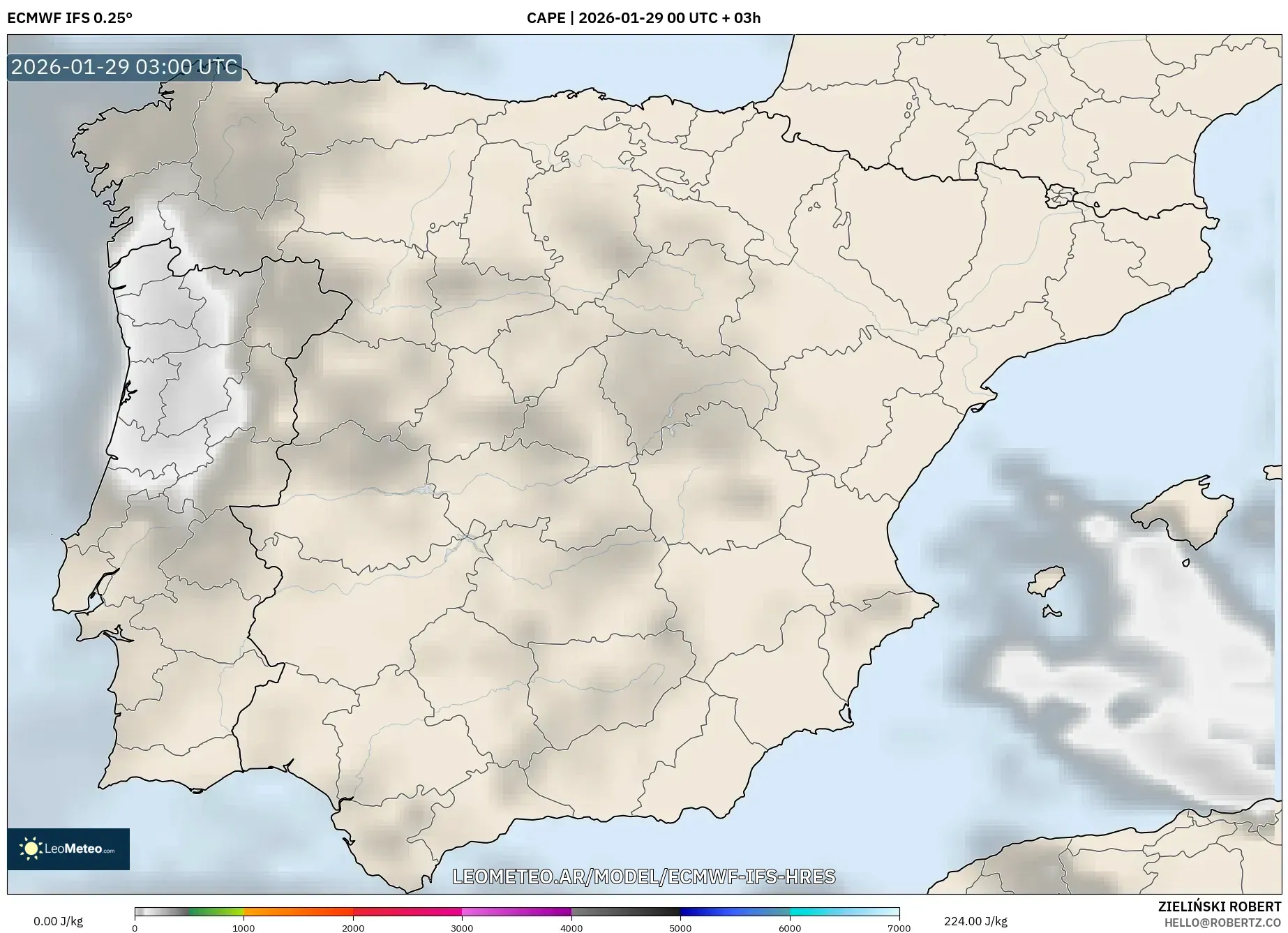 ECMWF IFS 0,25° model - Espanha, CAPE