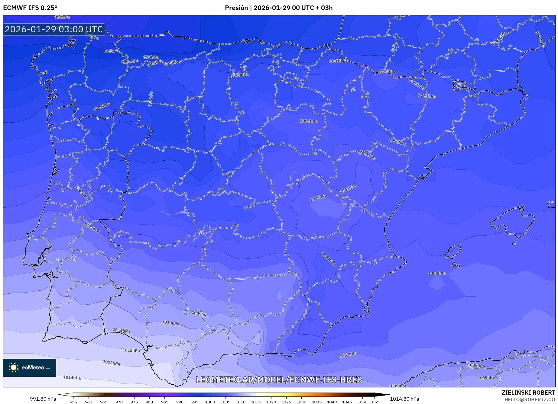 ECMWF IFS 0,25° model - Espanha, Pressão