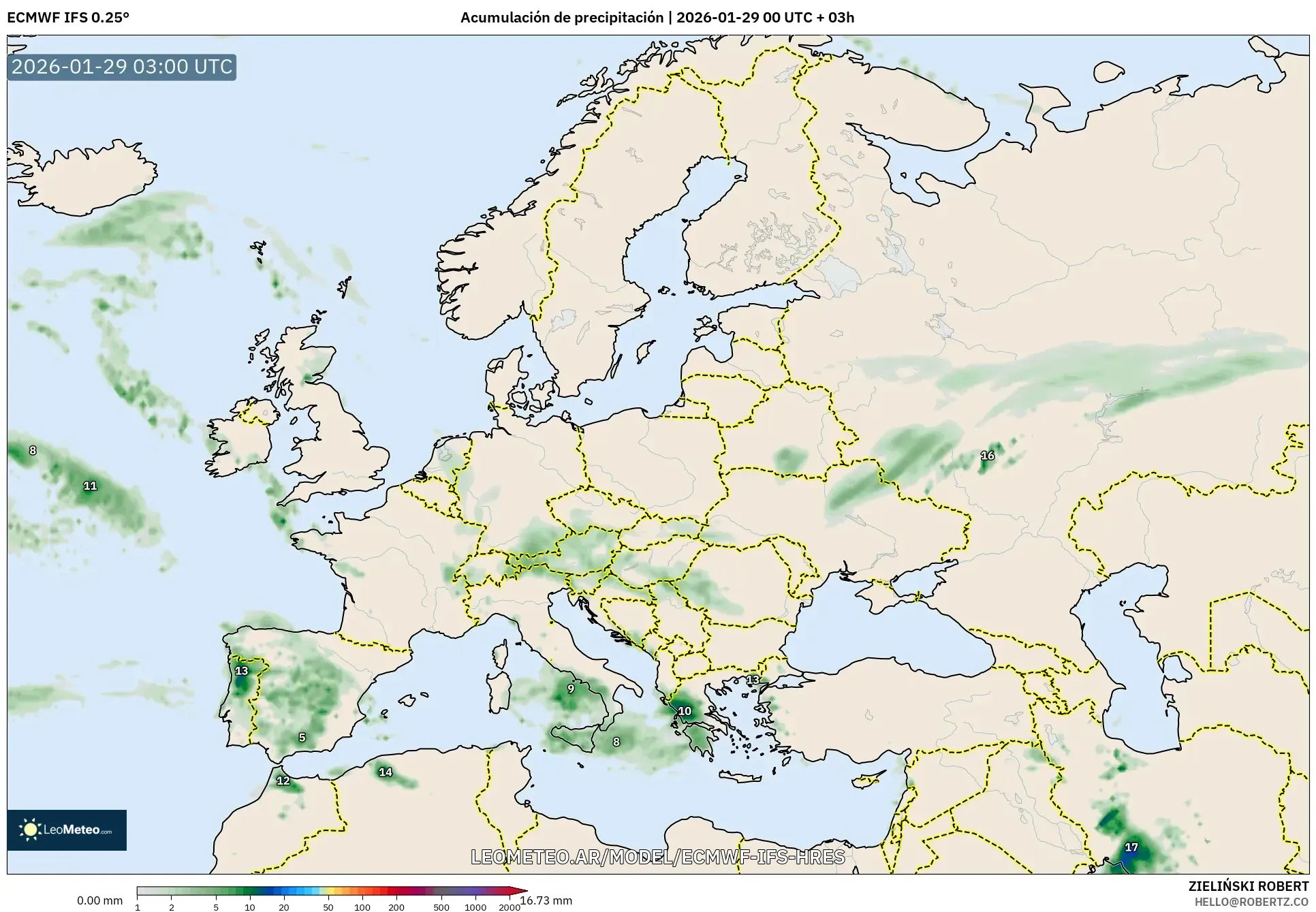 ECMWF IFS 0,25° model - Europa, Acúmulo de precipitação