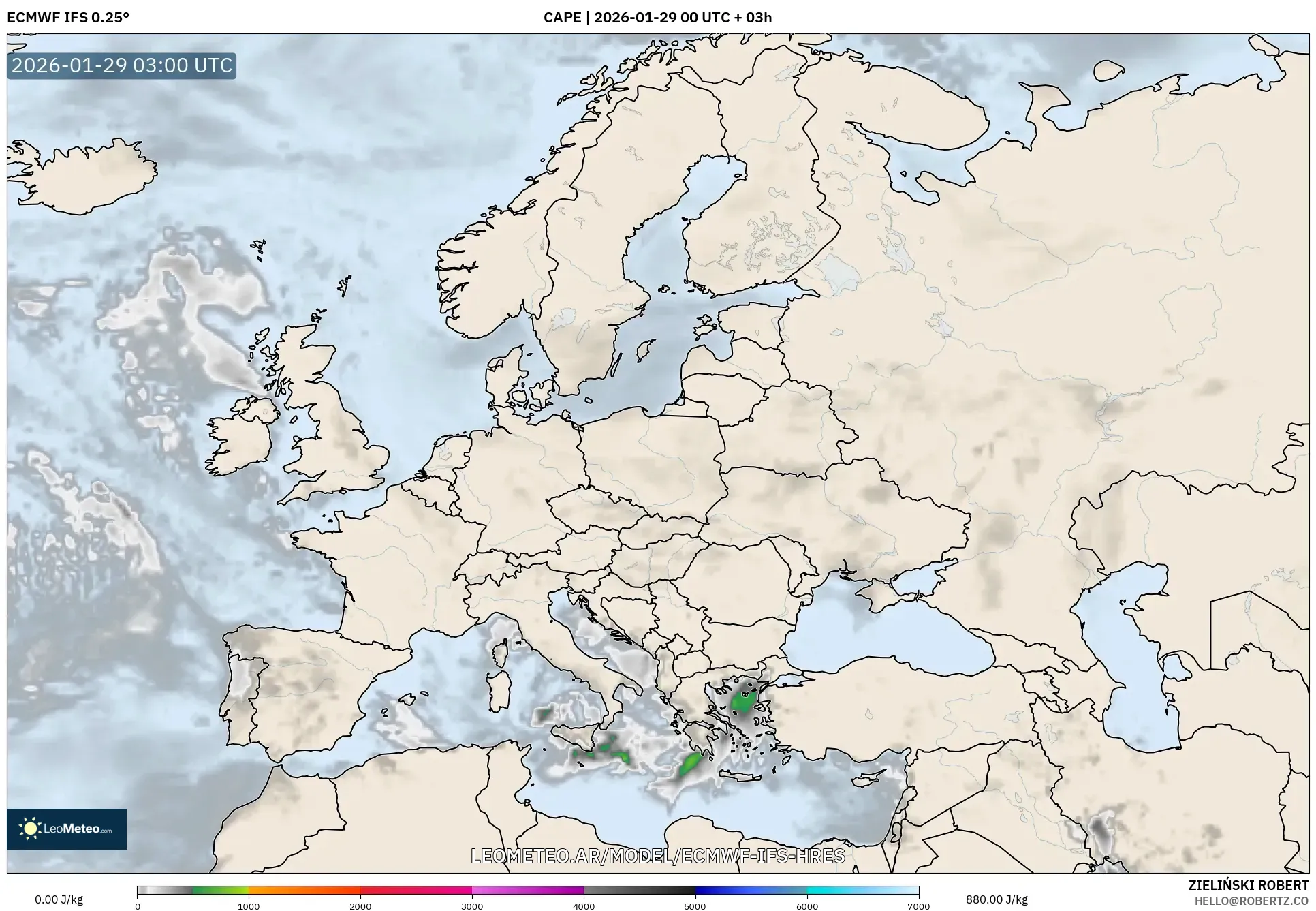 ECMWF IFS 0,25° model - Europa, CAPE
