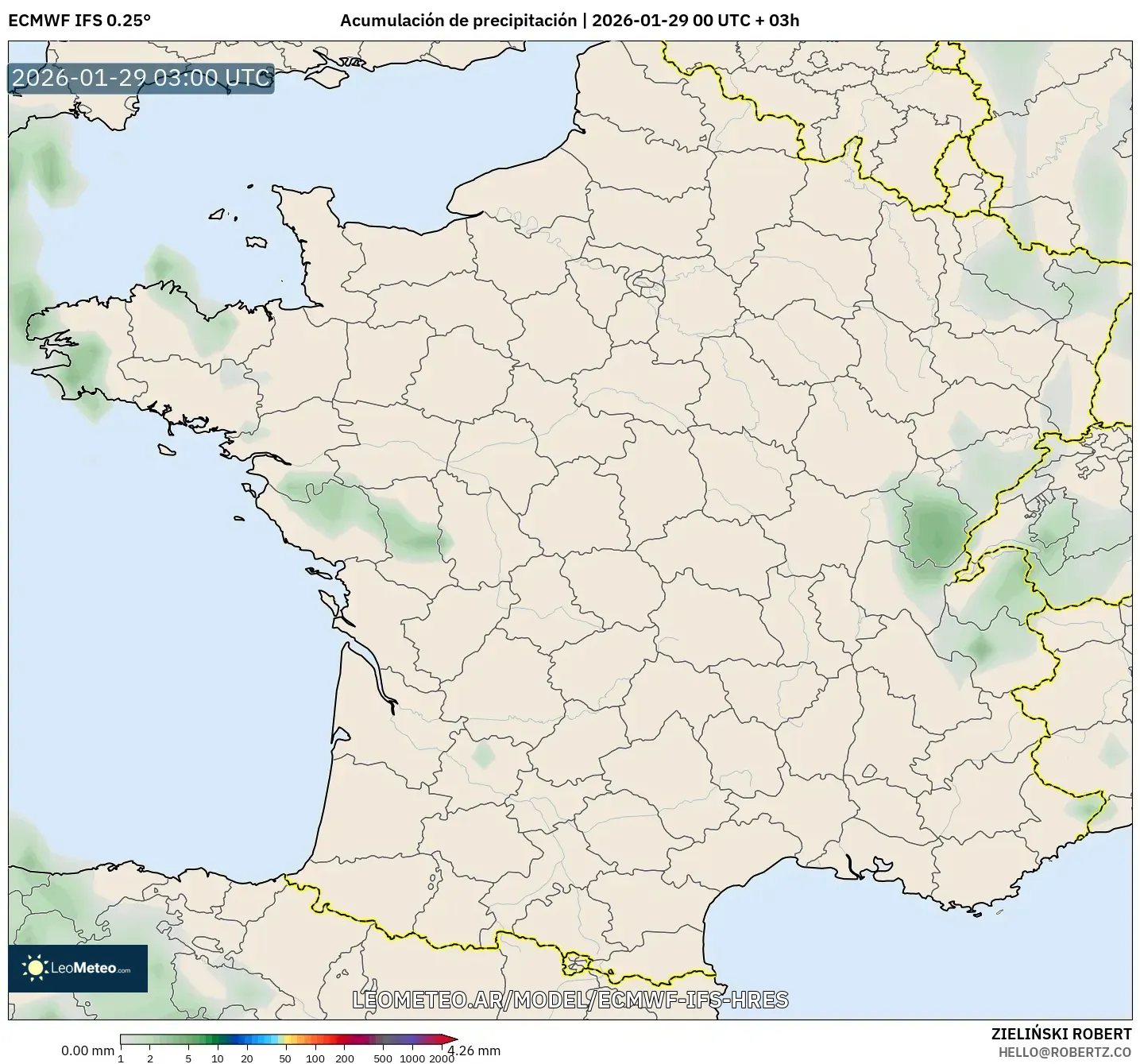 ECMWF IFS 0,25° model - França, Acúmulo de precipitação