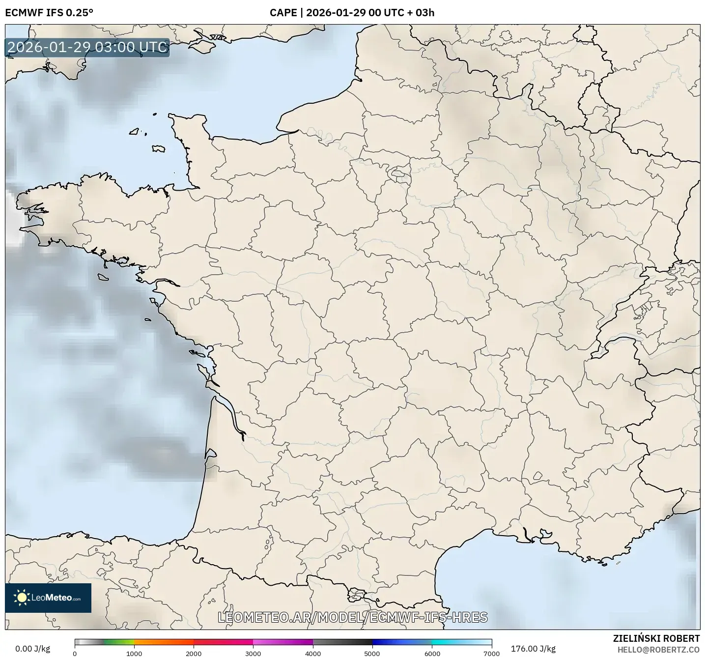 ECMWF IFS 0,25° model - França, CAPE