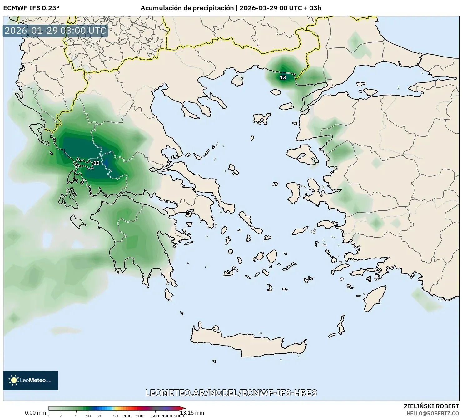 ECMWF IFS 0,25° model - Grécia, Acúmulo de precipitação