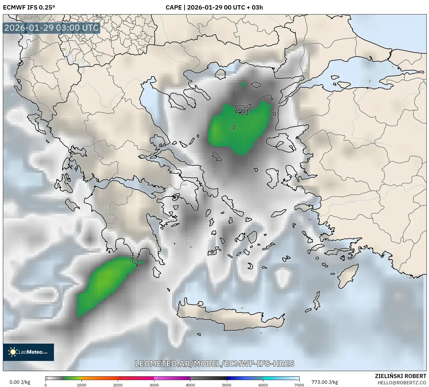 ECMWF IFS 0,25° model - Grécia, CAPE