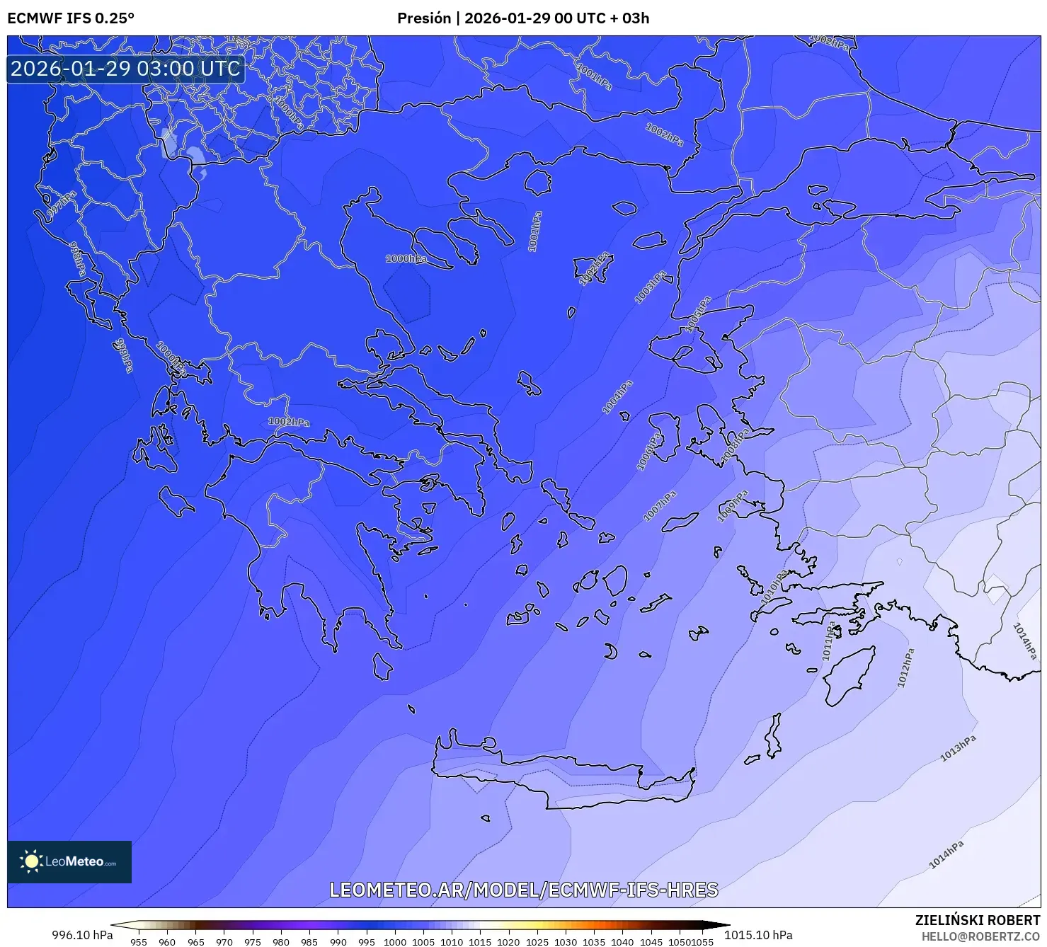 ECMWF IFS 0,25° model - Grécia, Pressão