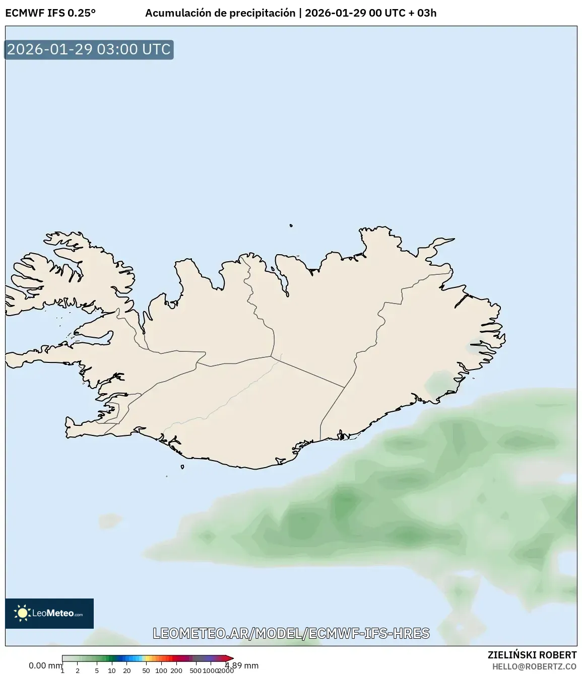 ECMWF IFS 0,25° model - Islândia, Acúmulo de precipitação