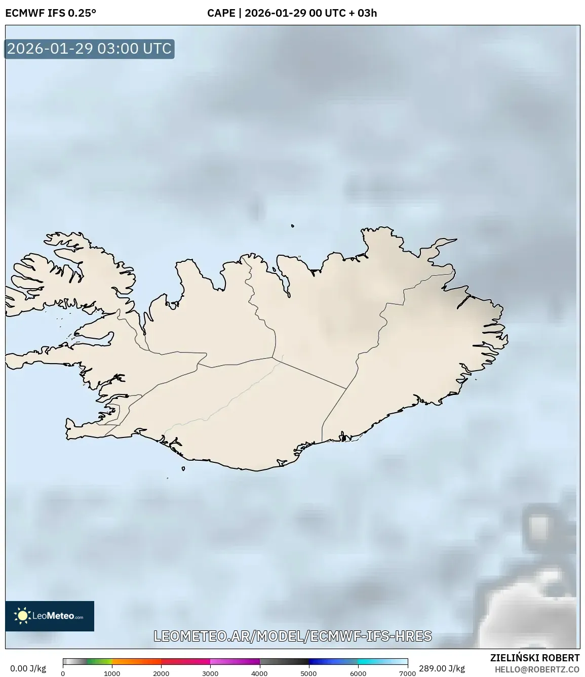ECMWF IFS 0,25° model - Islândia, CAPE