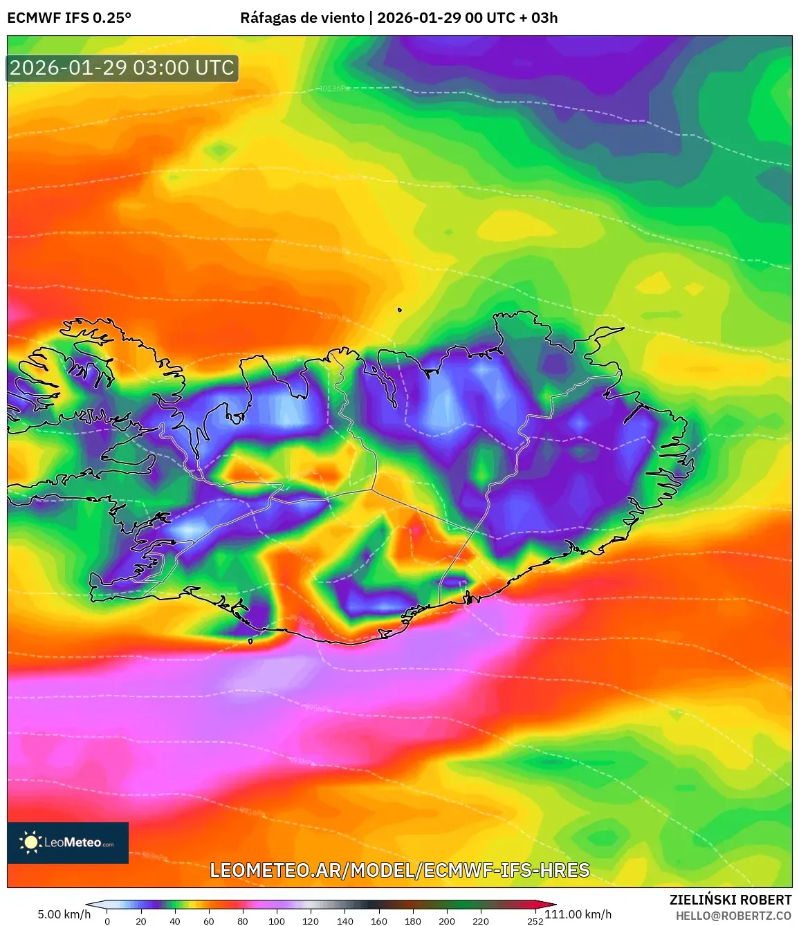 ECMWF IFS 0,25° model - Islândia, Rajadas de vento