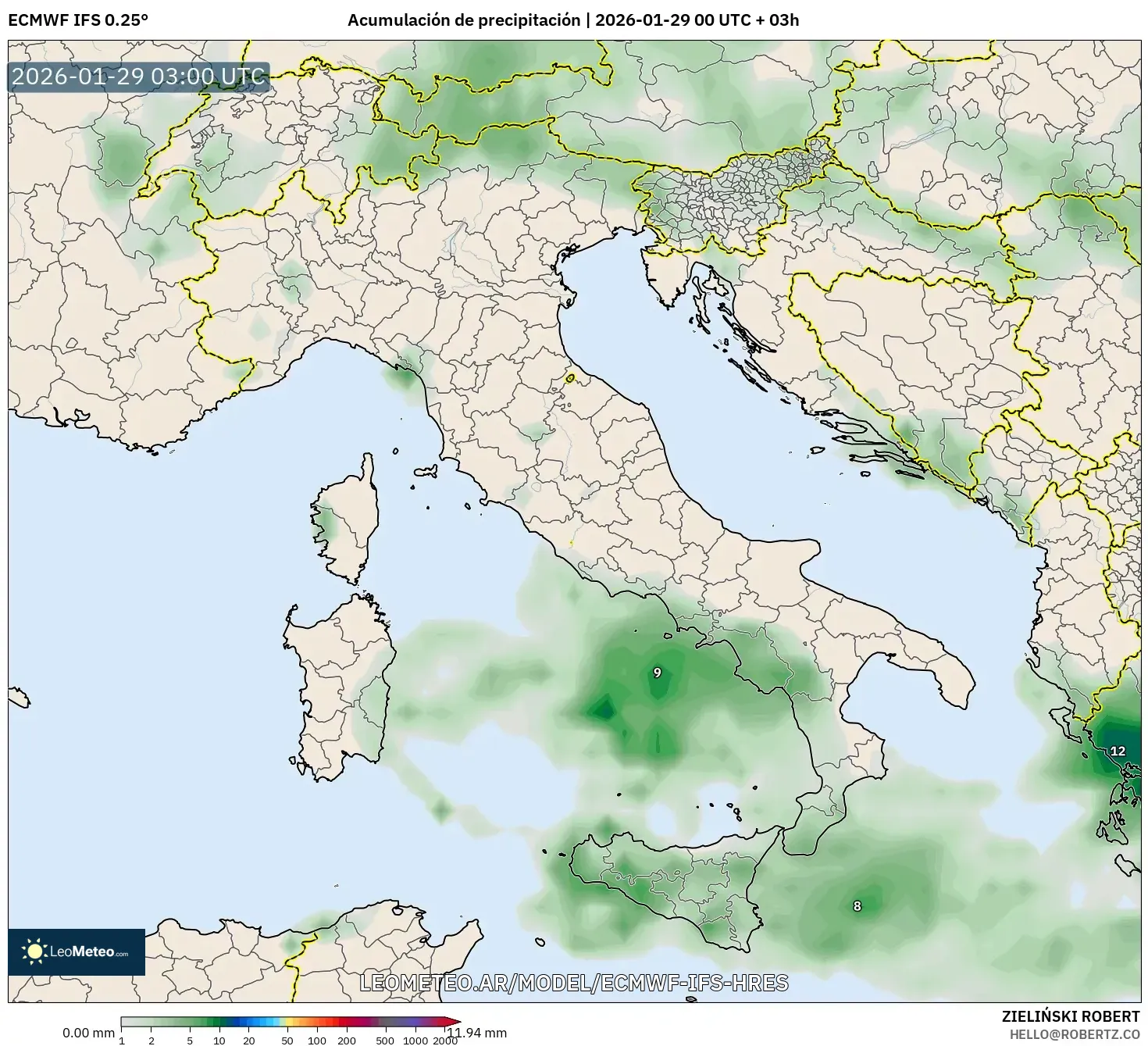 ECMWF IFS 0,25° model - Itália, Acúmulo de precipitação