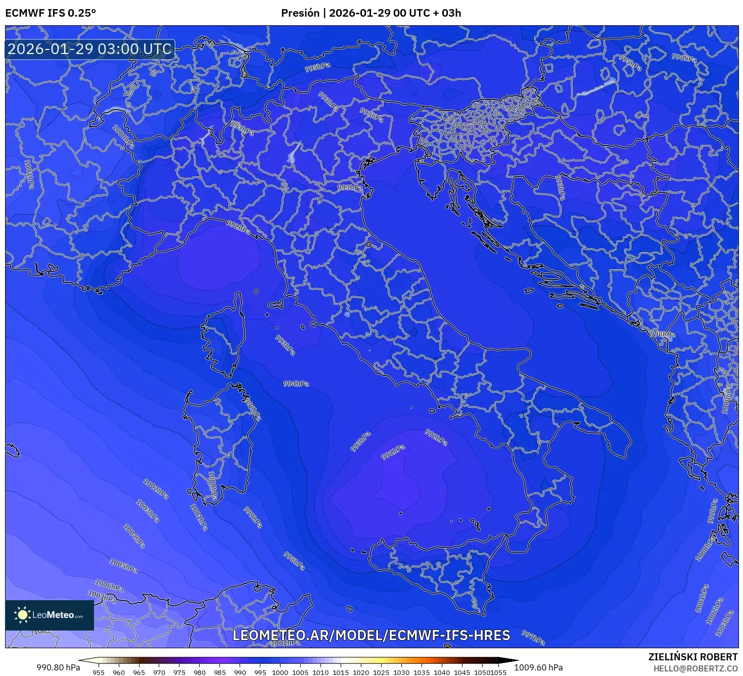 ECMWF IFS 0,25° model - Itália, Pressão